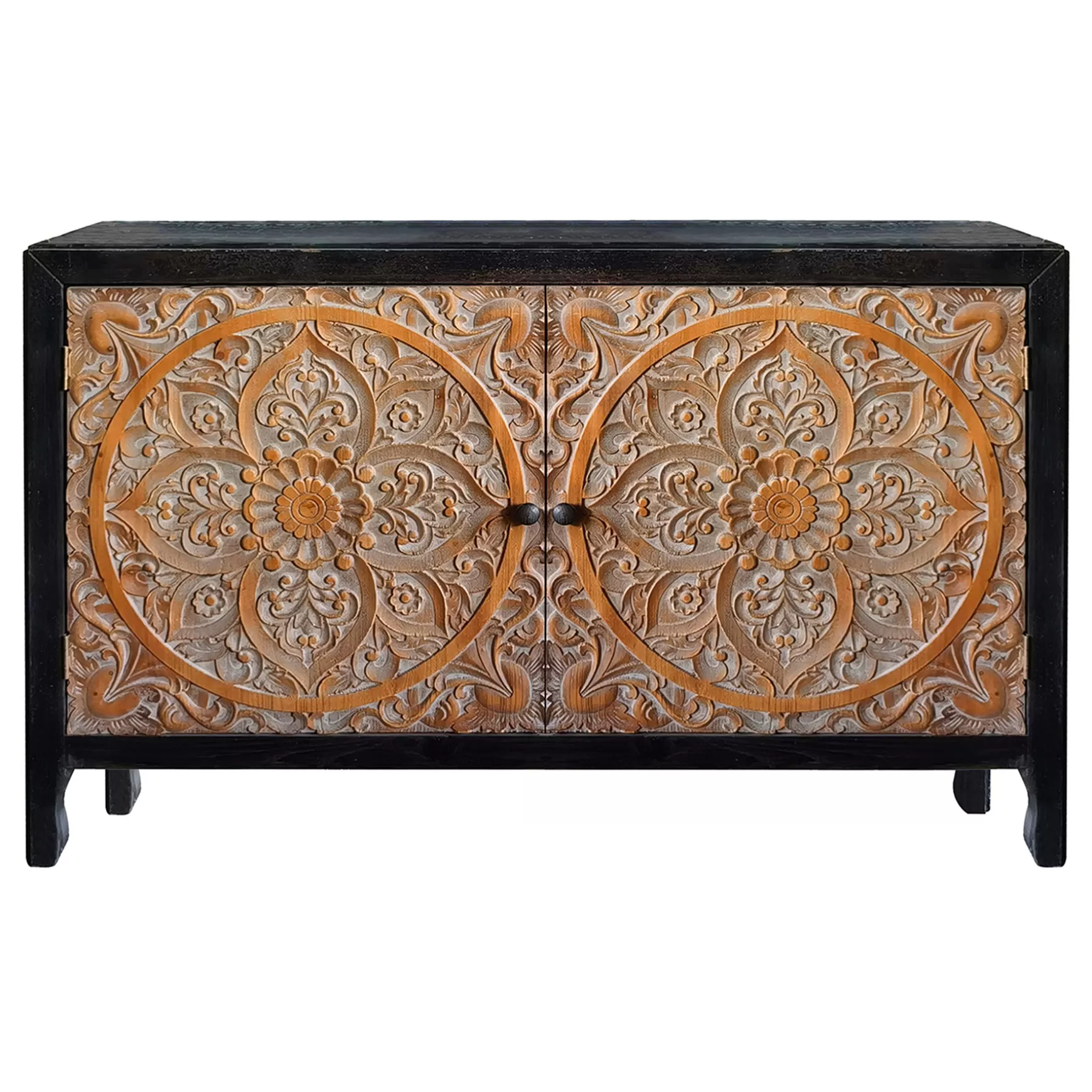 * 2-Door Carved Black Long Cabinet Opening Sales Online