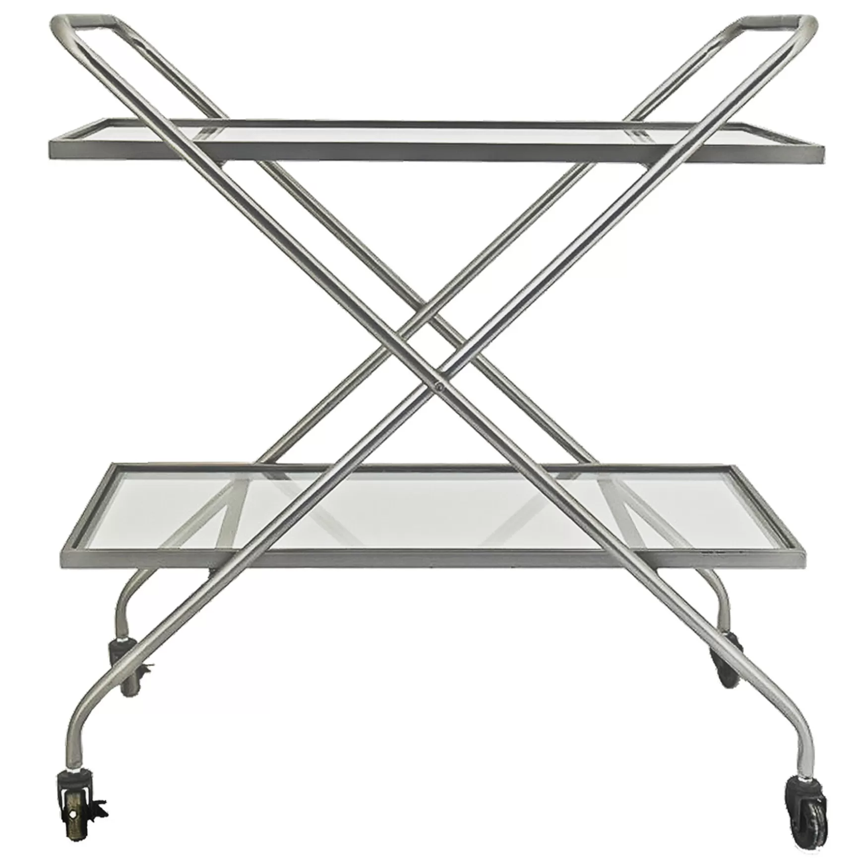 * 2-Tier Glass Shelf Bar Cart With Metal Frame Discount Flash Sale