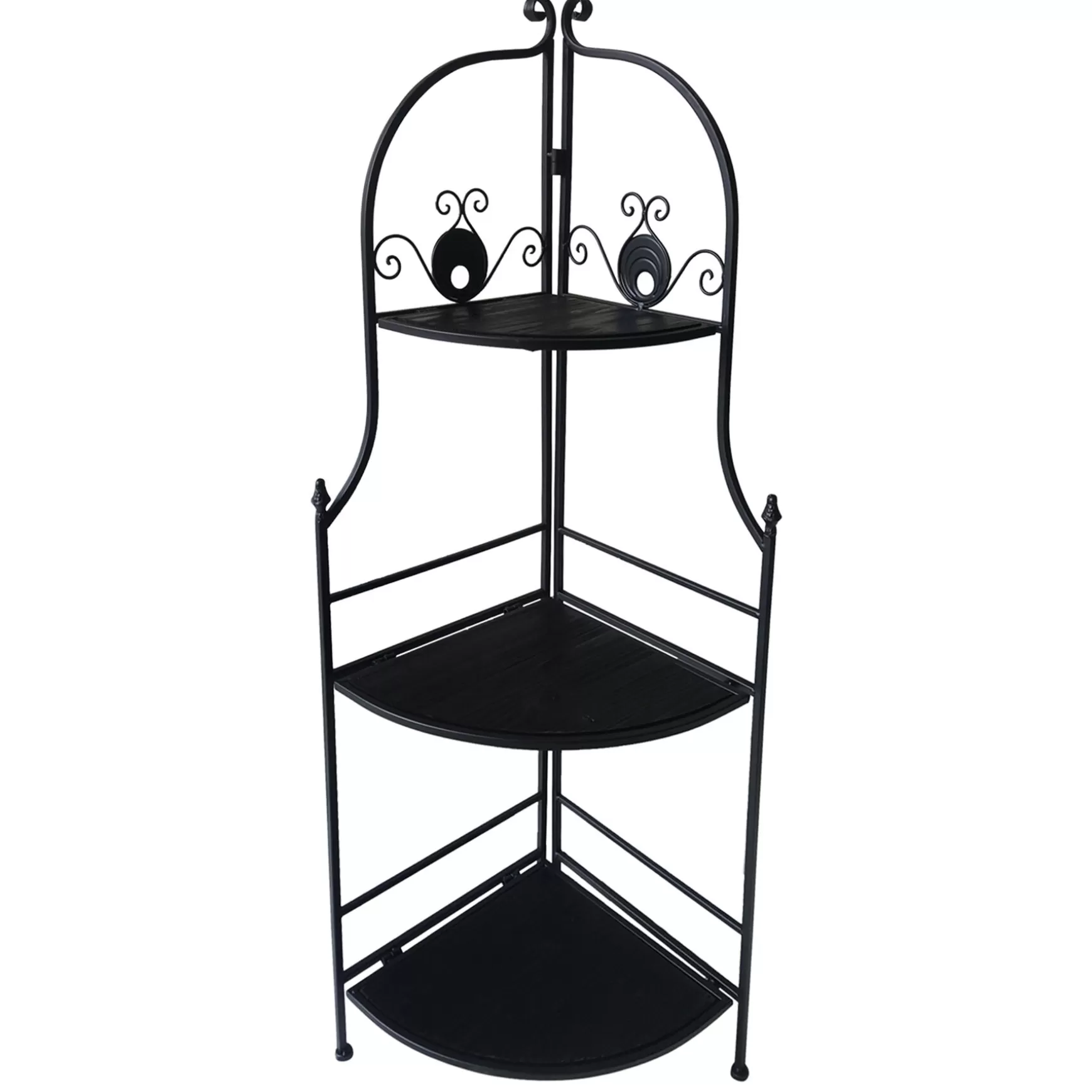 * 48In. Black Metal Corner Rack With Folding Wood Shelves Discount Online