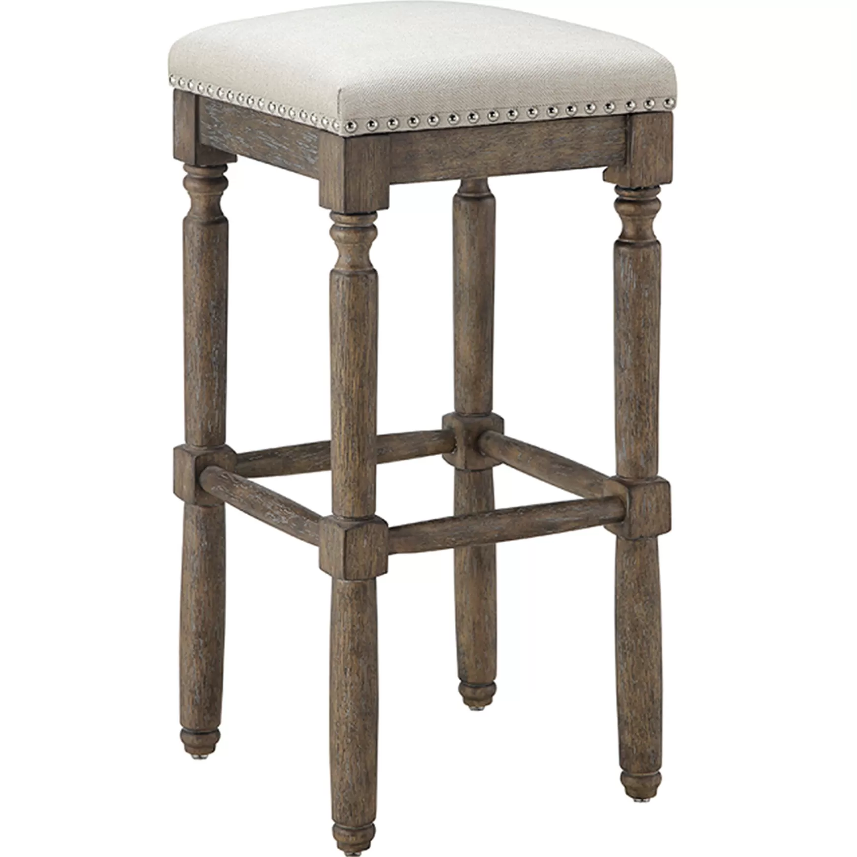 * Aiden Upholstered Tan Backless Barstool With Nailhead Trim, 30 Promotion Shop