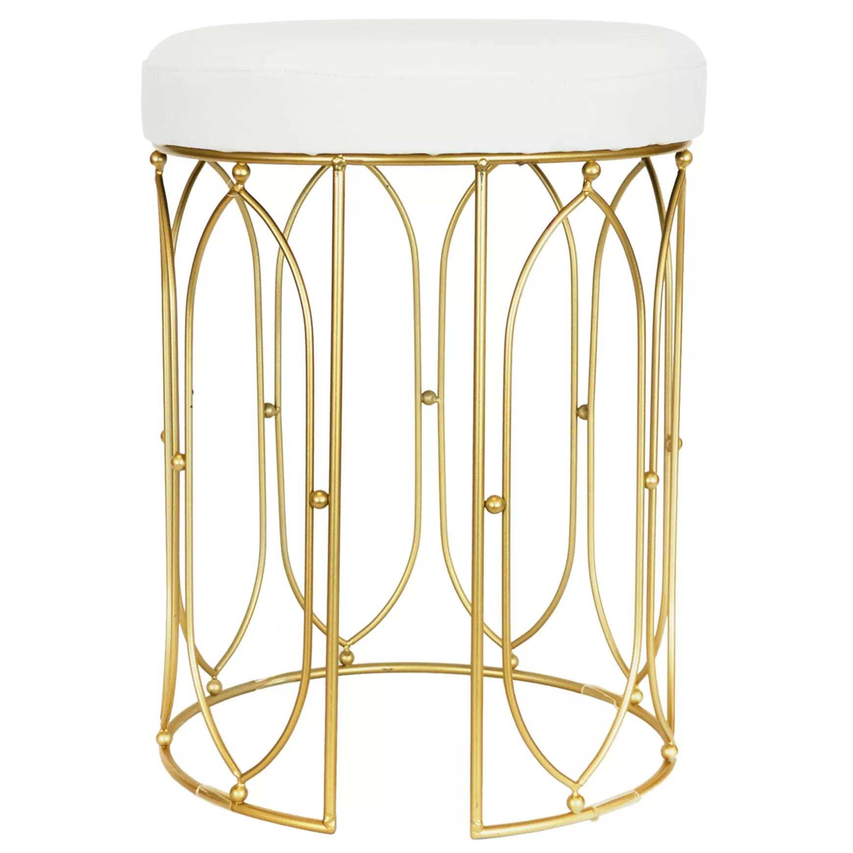 * Arca Glazed Gold Wire Vanity Stool/Padded White Faux Leather Seat Outlet Best Sale