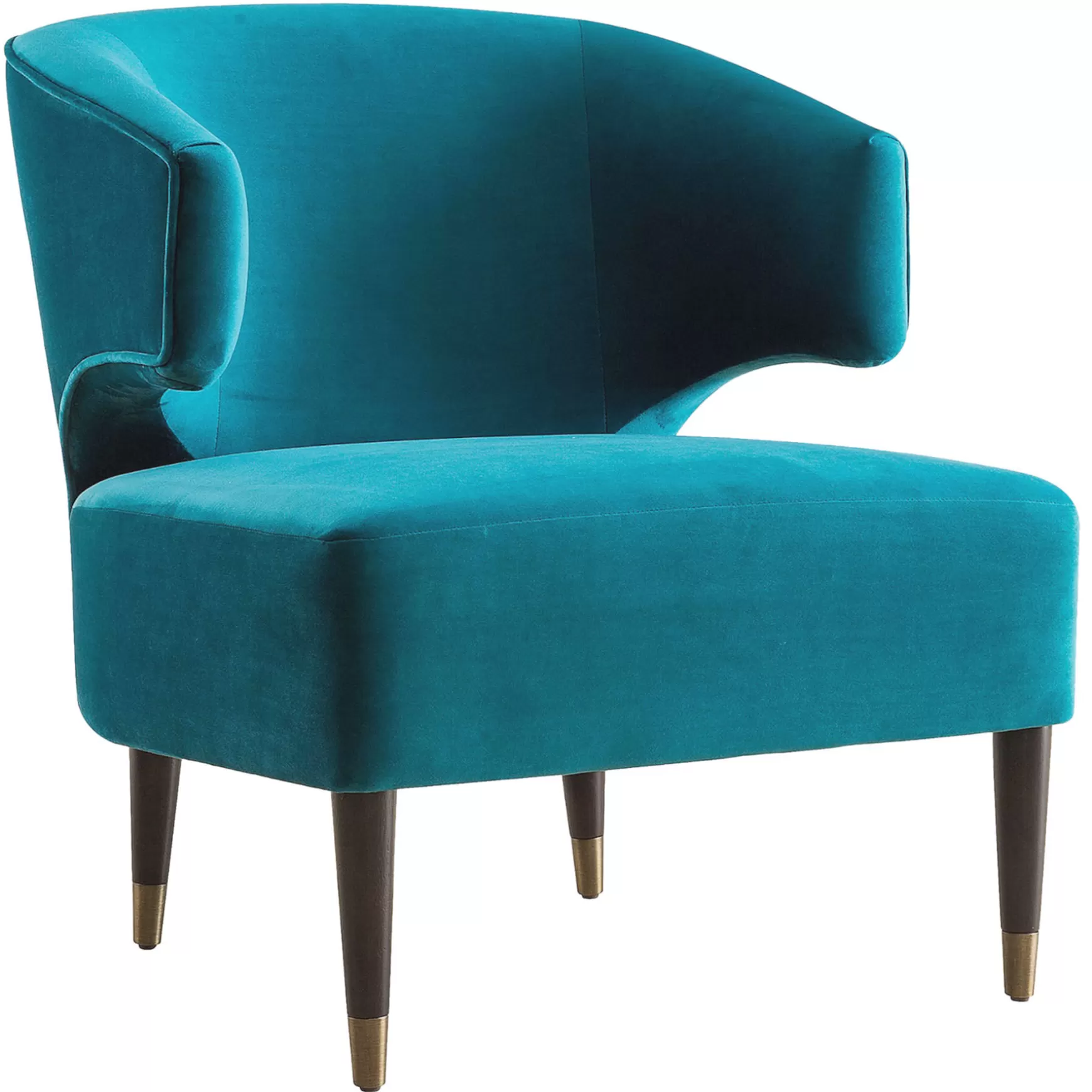* Aura Green Velvet Wrap Around Arm Chair With Brass Capped Legs Fashion New