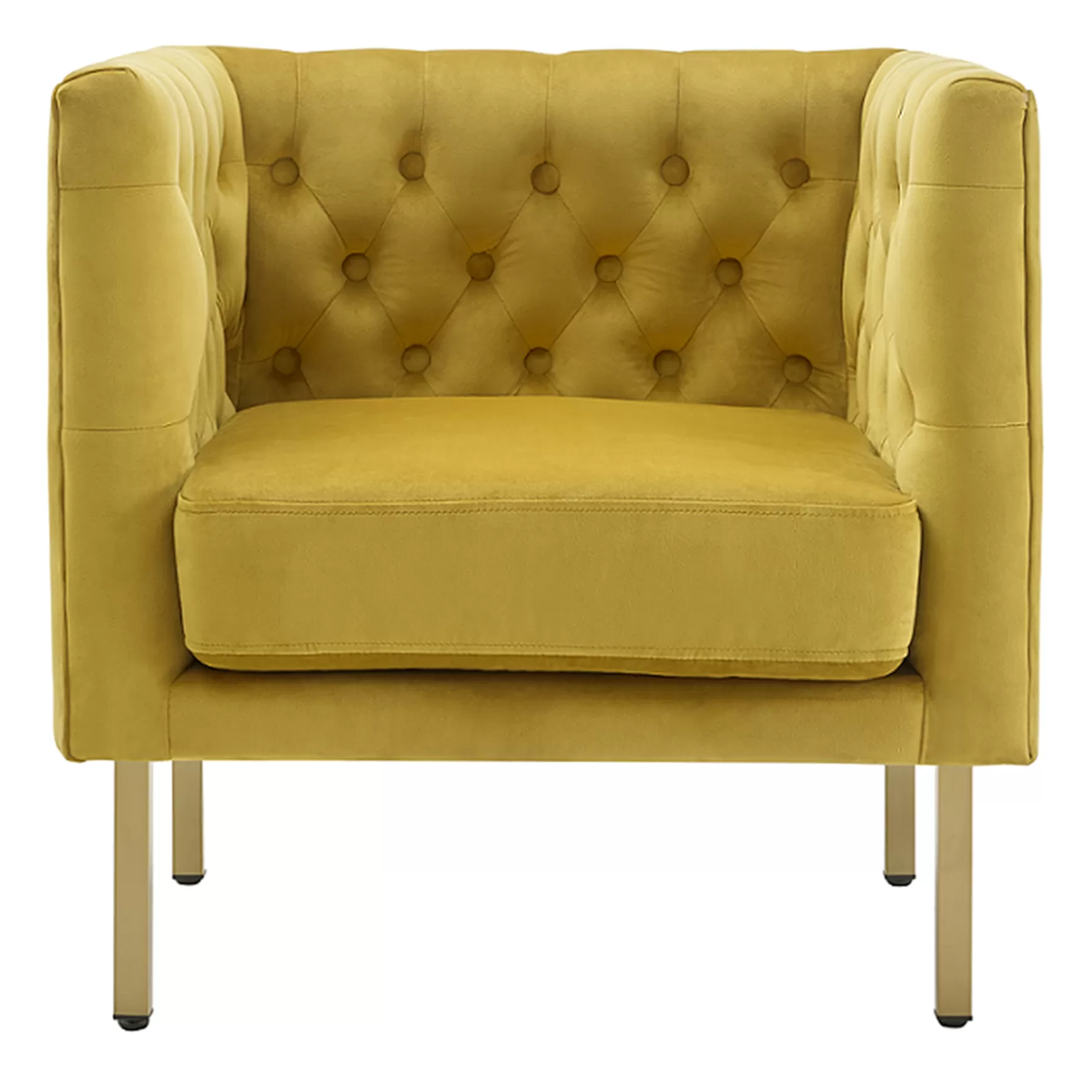 * Bendell Yellow Velvet Tufted Accent Club Chair With Gold Legs, Kd Promotion Cheap