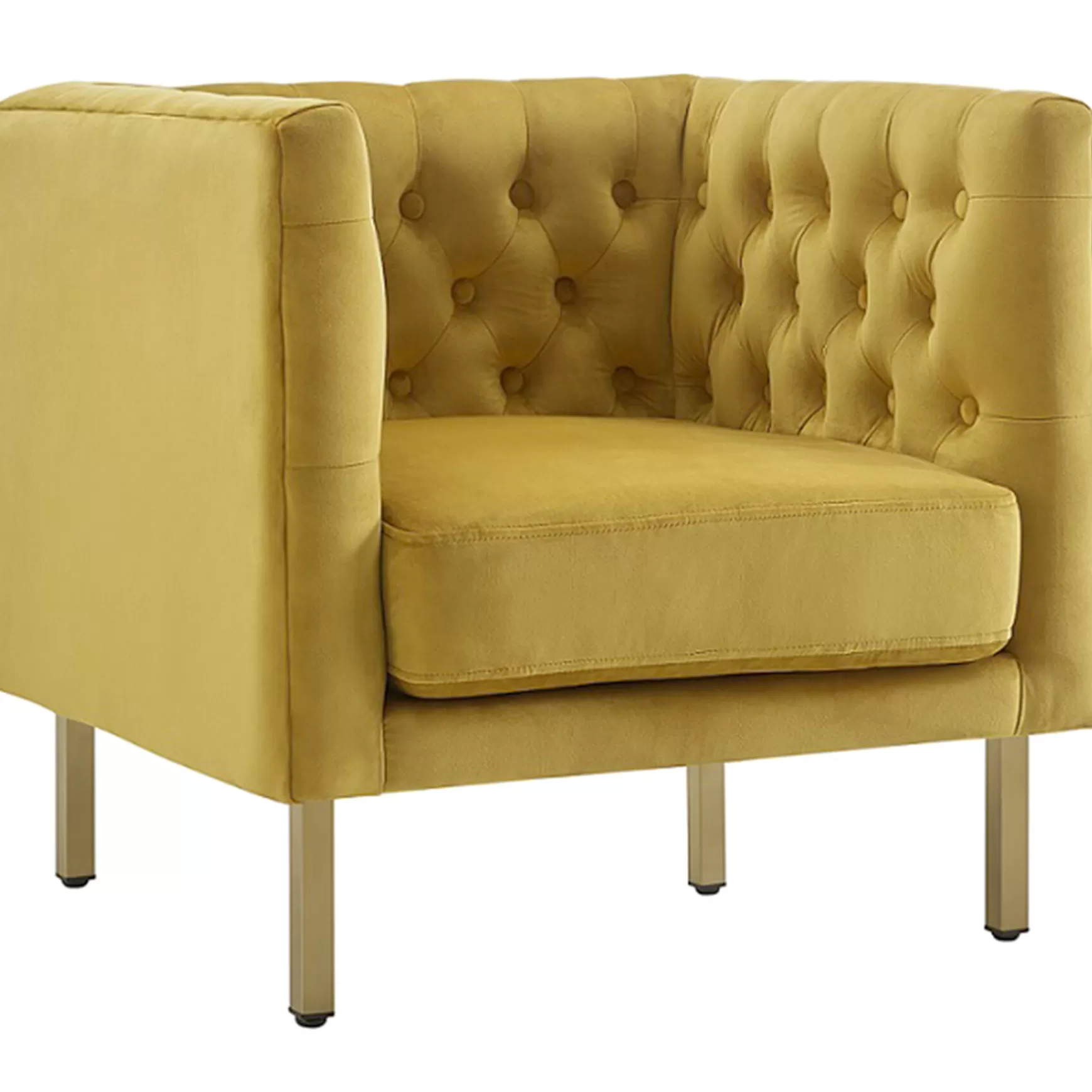 * Bendell Yellow Velvet Tufted Accent Club Chair With Gold Legs Opening Sales Store