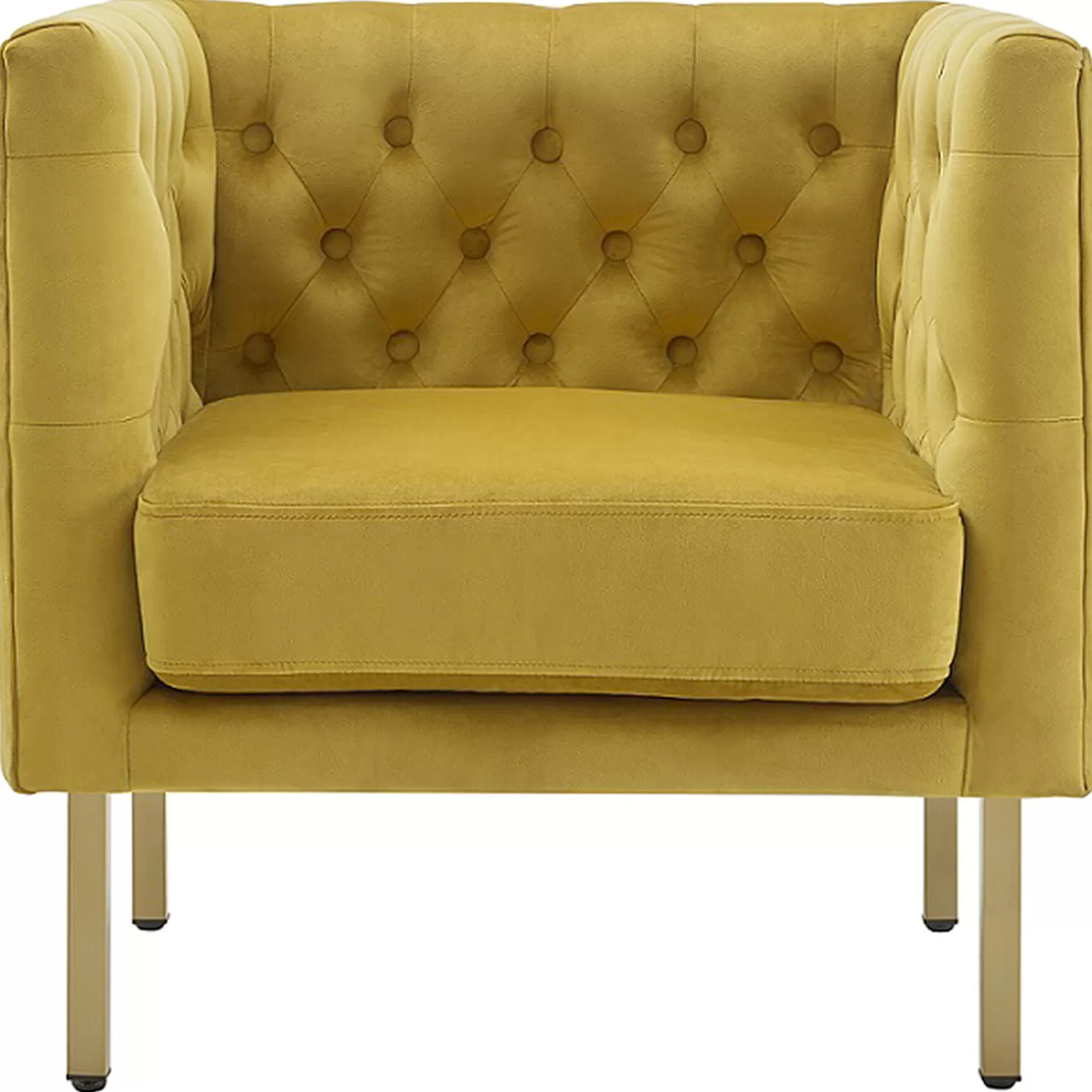 * Bendell Yellow Velvet Tufted Accent Club Chair With Gold Legs Opening Sales Store