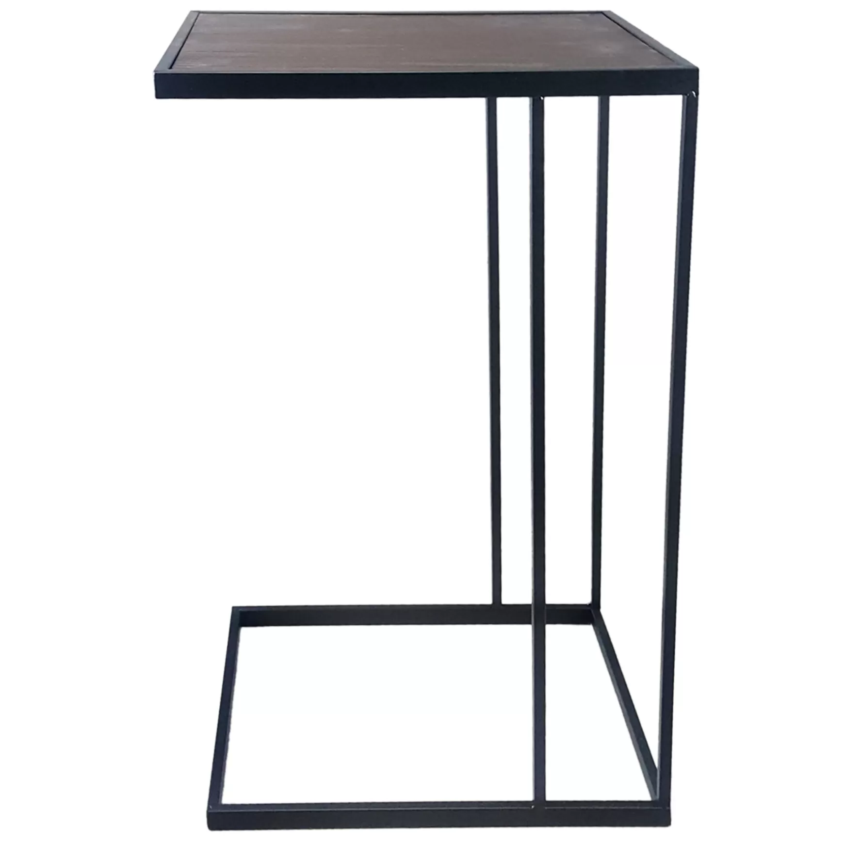 * Black Metal C-Table With Dark Wooden Top Promotion Outlet