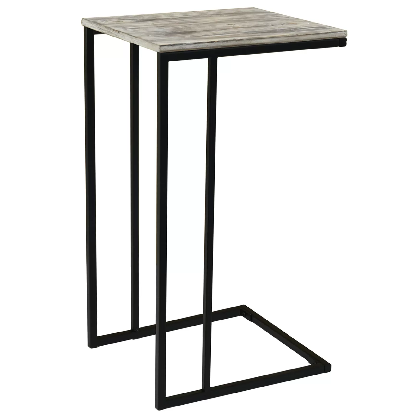 * Black Metal C-Table With Rustic Wooden Top Promotion Discount