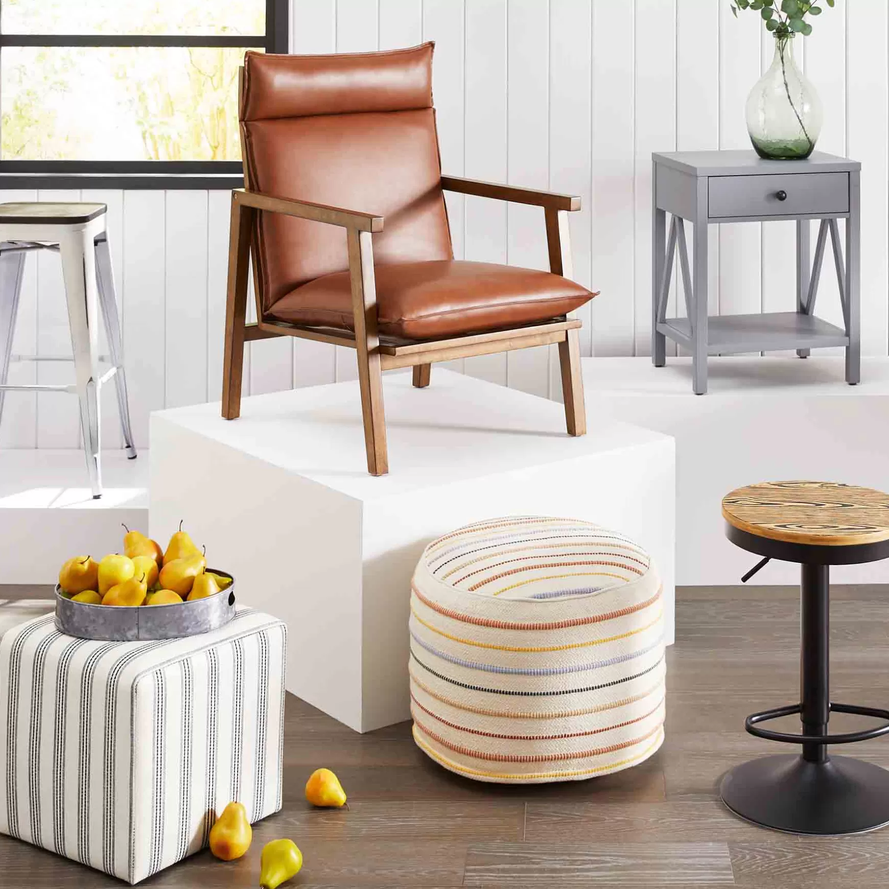 * Cottage Thin Striped Ottoman Promotion Best