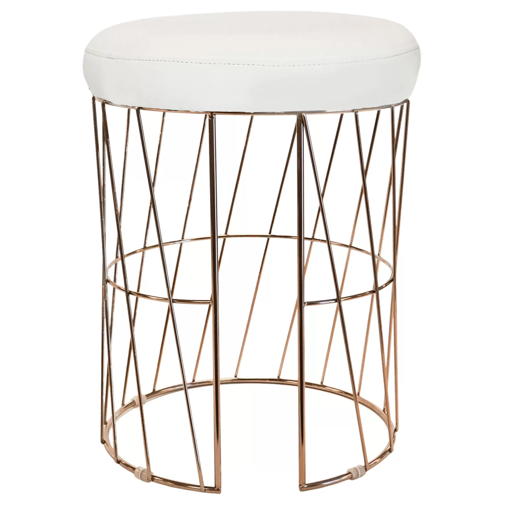 * Diago Metallic Blush Wire Vanity Stool/Padded White Faux Leather Seat Good Quality Cheap