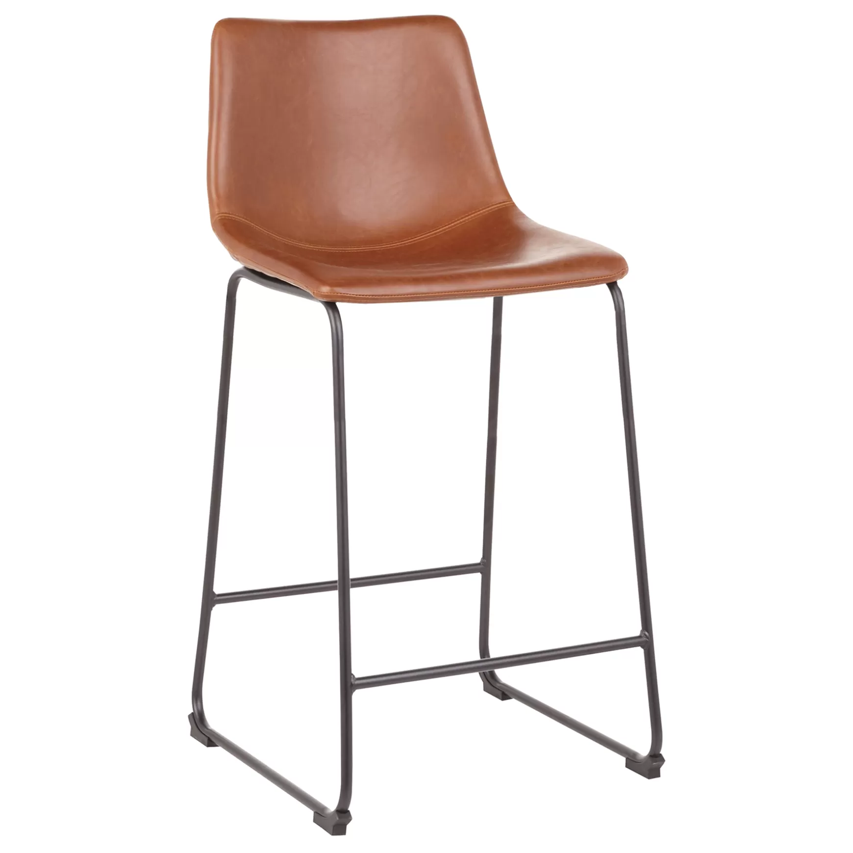 * Drake Cognac Faux Leather Modern Industrial Barstool, 30 Bargain Sale New