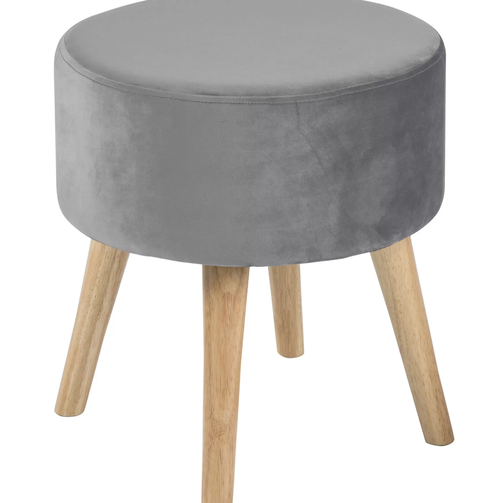 * Emmy Grey Velvet Round Wood Leg Ottoman Clearance Clearance