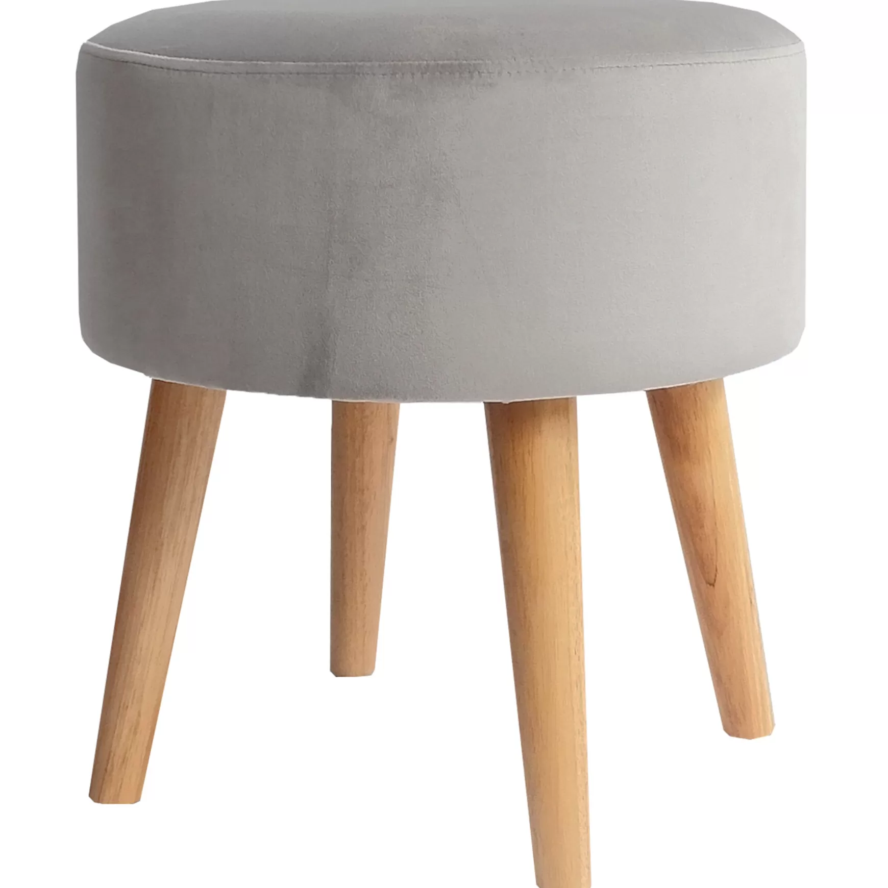 * Emmy Grey Velvet Round Wood Leg Ottoman Clearance Clearance