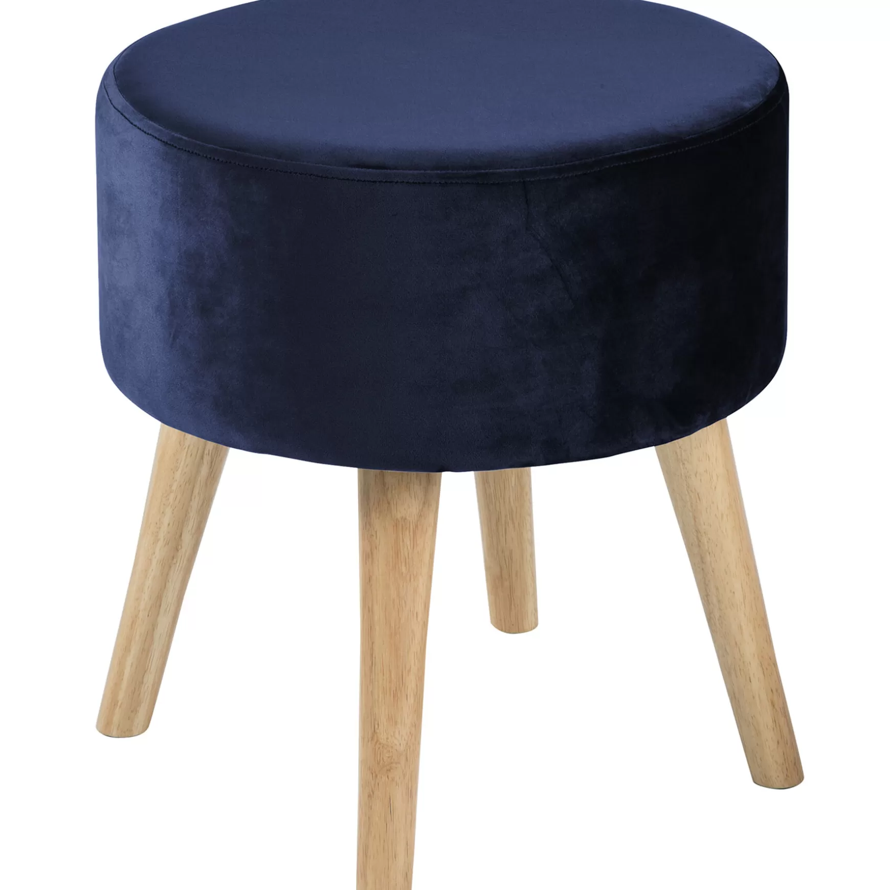 * Emmy Navy Velvet Round Wood Leg Ottoman Less Expensive Clearance