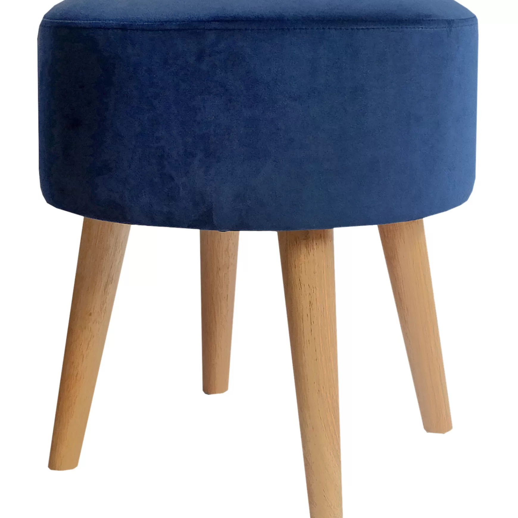 * Emmy Navy Velvet Round Wood Leg Ottoman Less Expensive Clearance