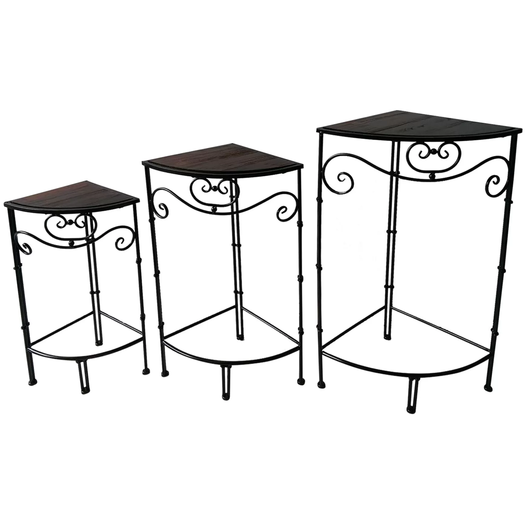 * Fan Shaped Wood Top Plant Stand With Bronze Double Tube Metal Leg, Small Less Expensive Cheap