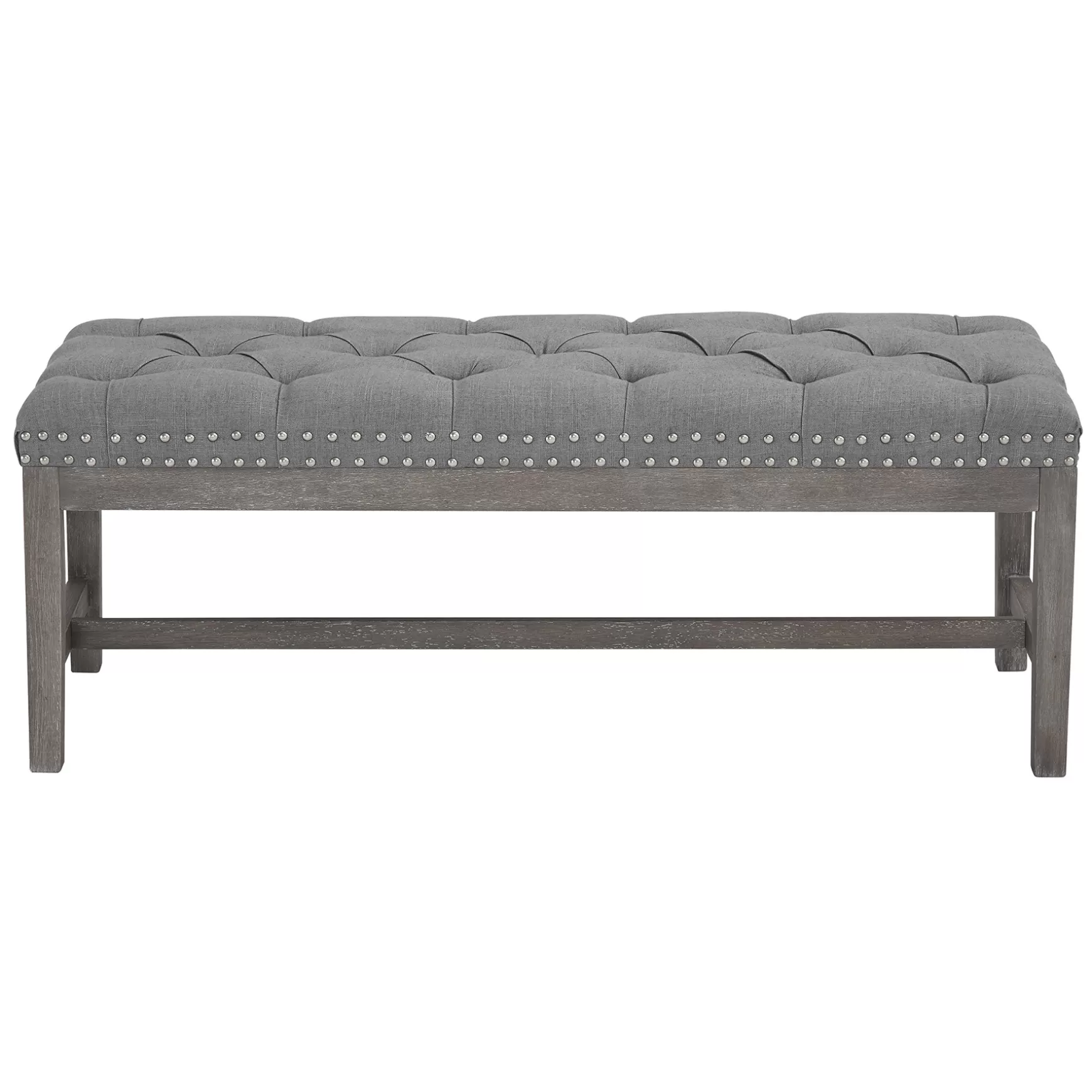 * Ferdinand Tufted Tan Linen Wood Bench With Double Nailhead Opening Sales Fashion