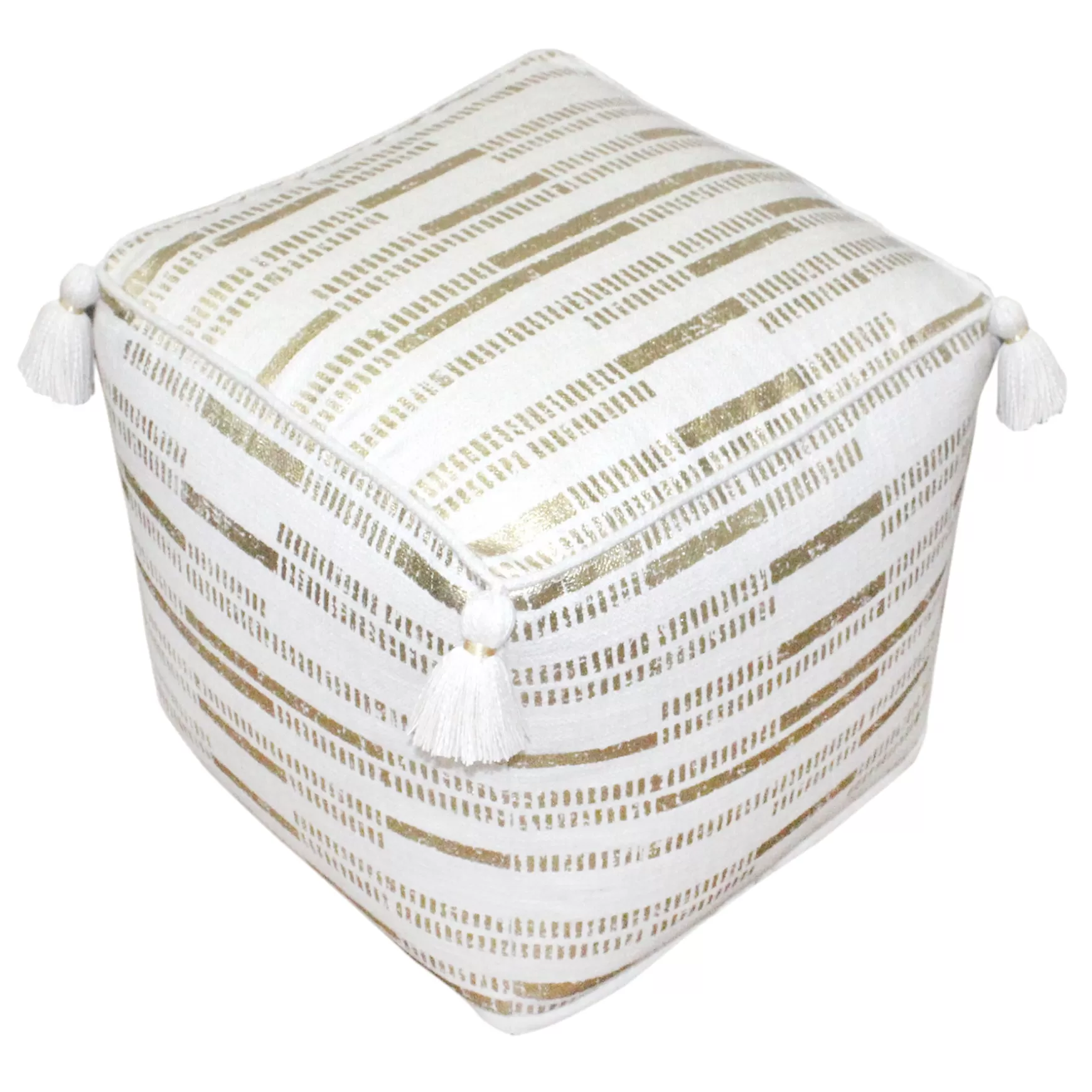 * Gold Foil Print Tassel Pouf Discount Clearance