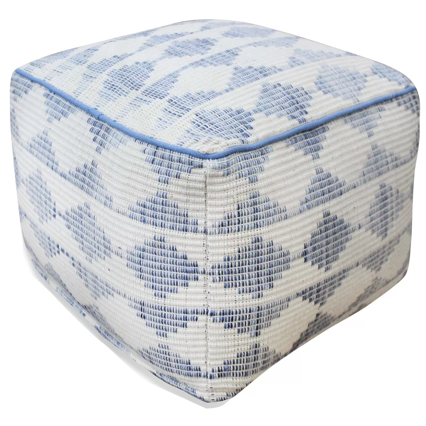 * Honeybloom Diana Blue & White Diamond Patterned Pouf Promotion Outlet