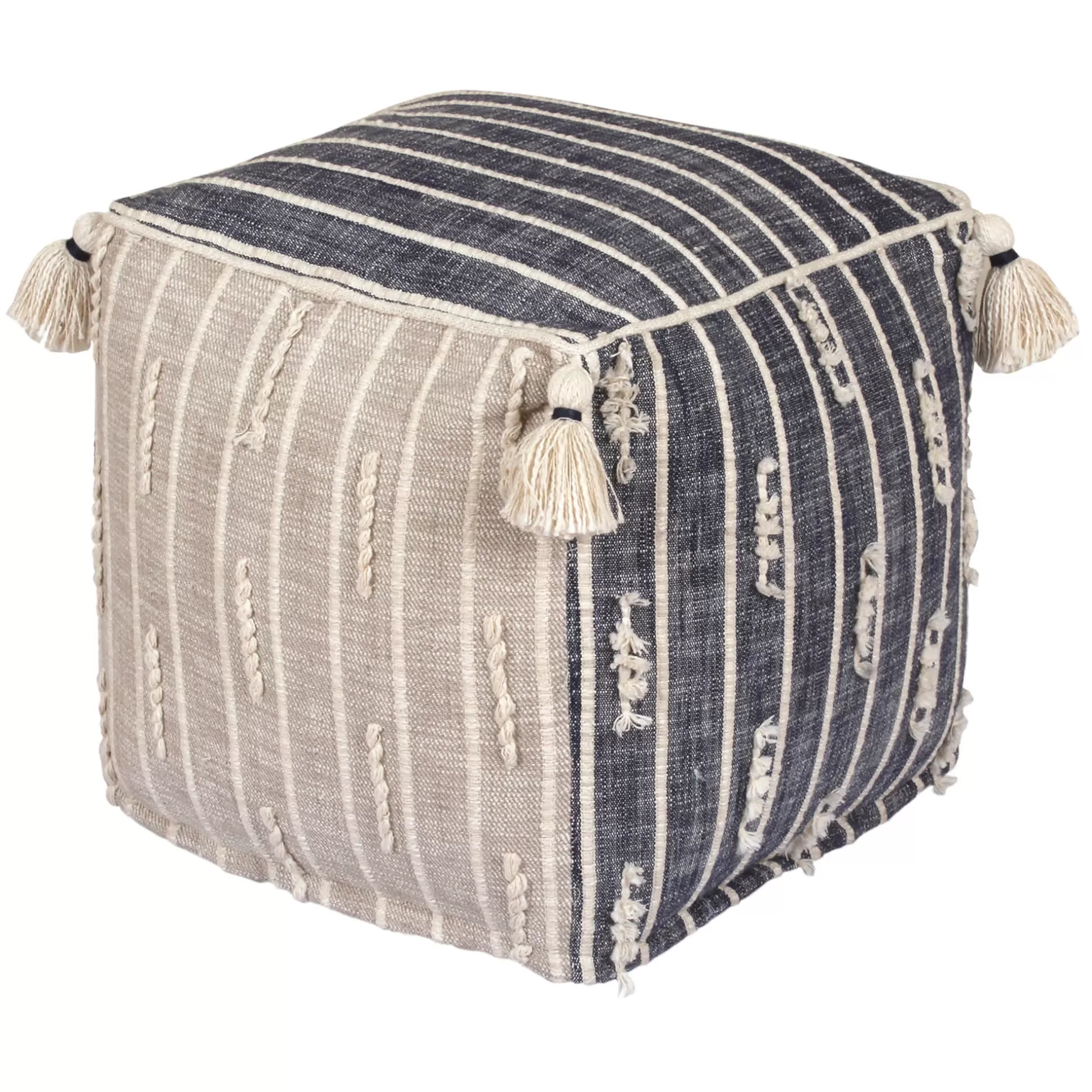 * Honeybloom Nora Blue Woven Embroidered Pouf, 18 Promotion Fashion