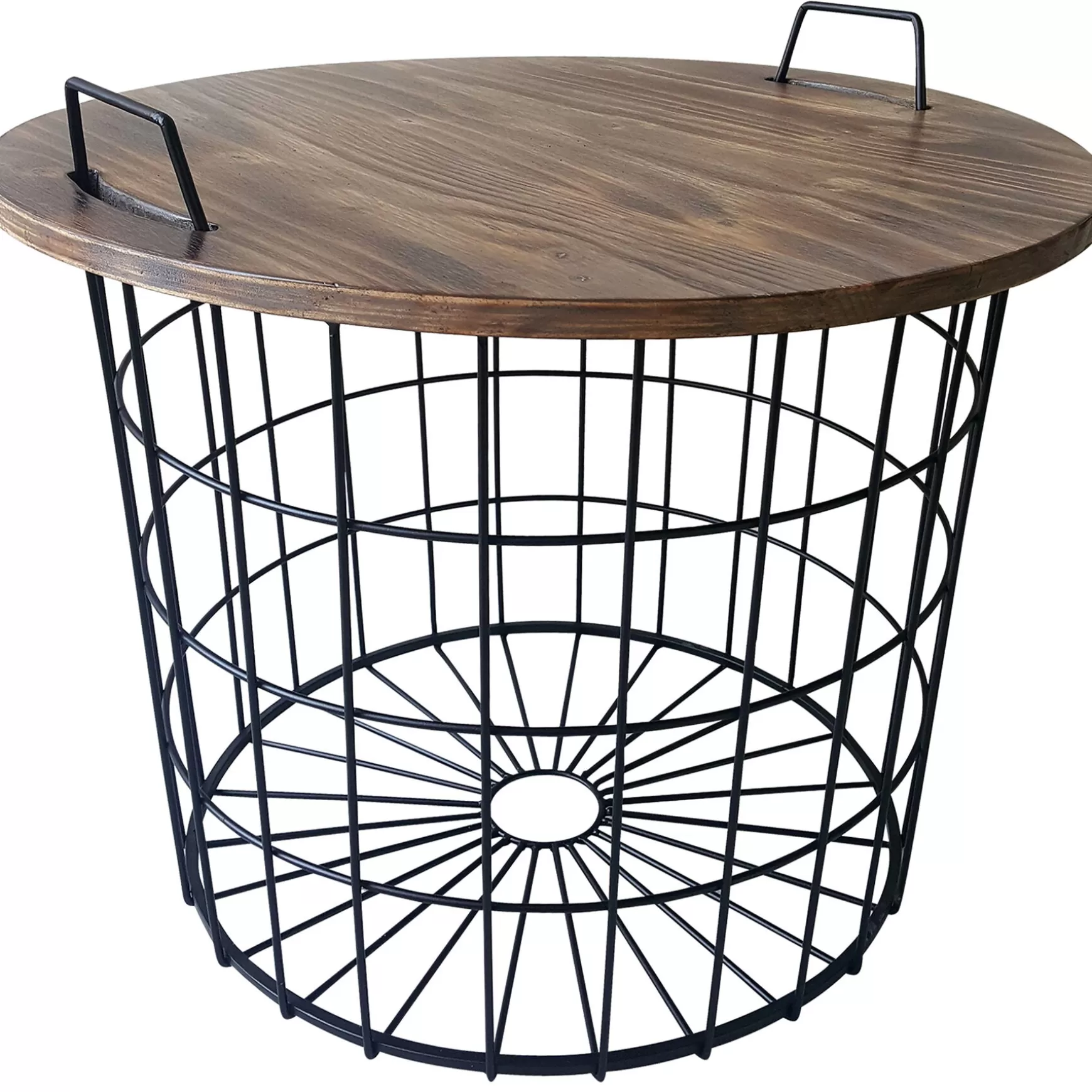 * Honeybloom Round Wire Basket Table With Removable Wood Top Discount Best Sale