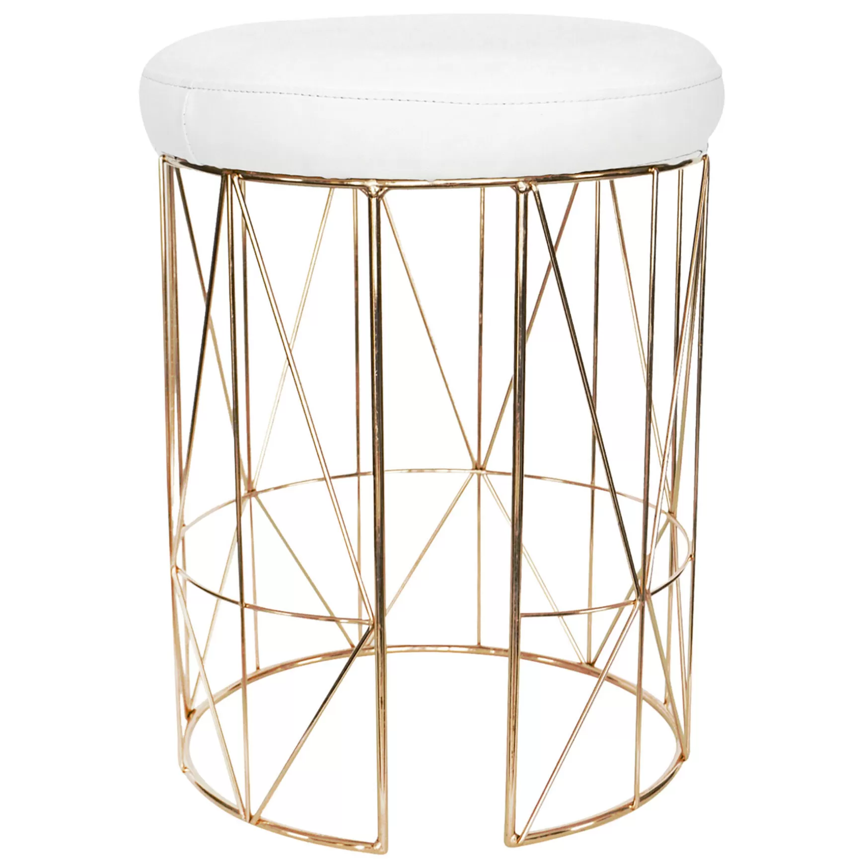 * Keira Glazed Gold Wire Vanity Stool & Padded White Faux Leather Seat Cheaper Online