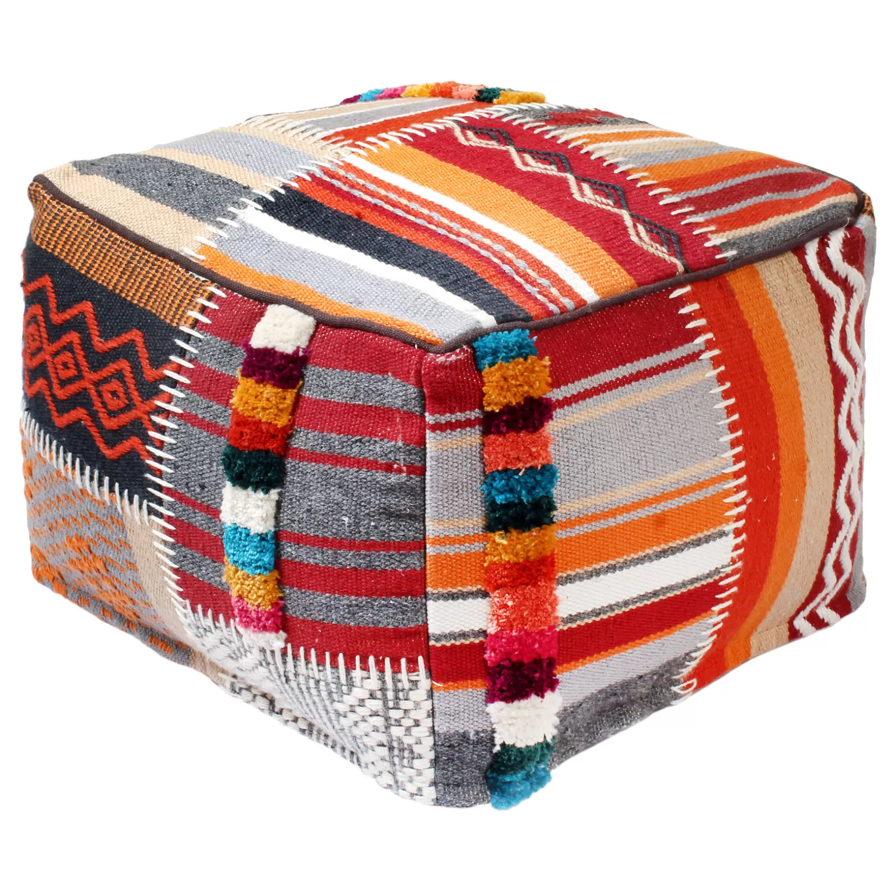 * Krisha Yarn Dyed Pouf Featured Cheap