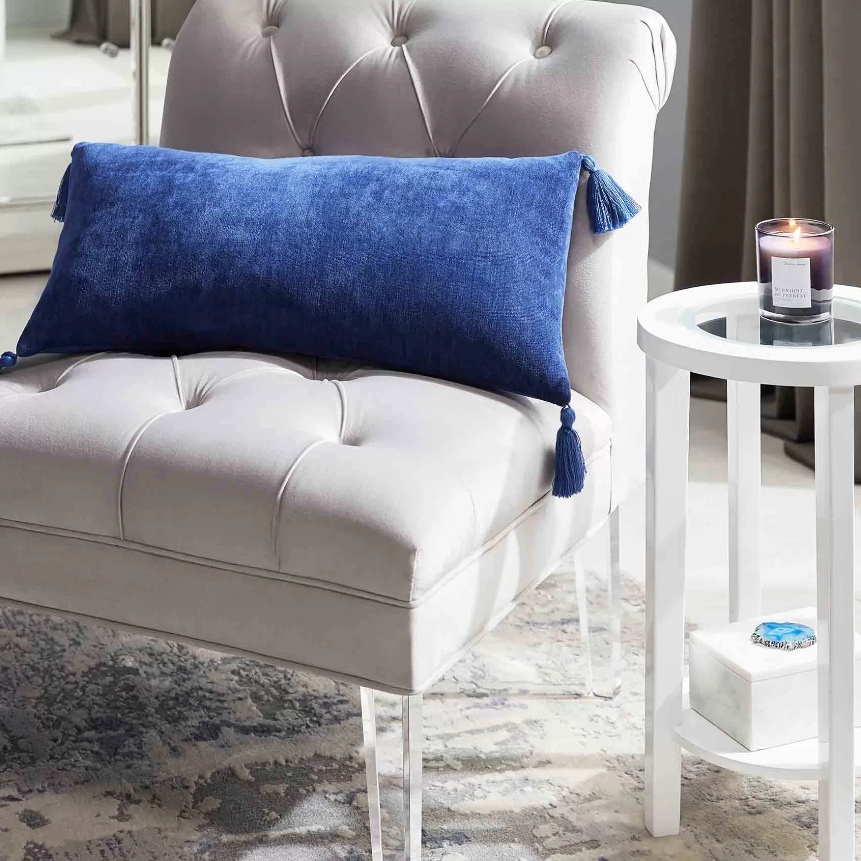* Laila Ali Grey Tufted Accent Chair With Clear Acrylic Legs Outlet Hot
