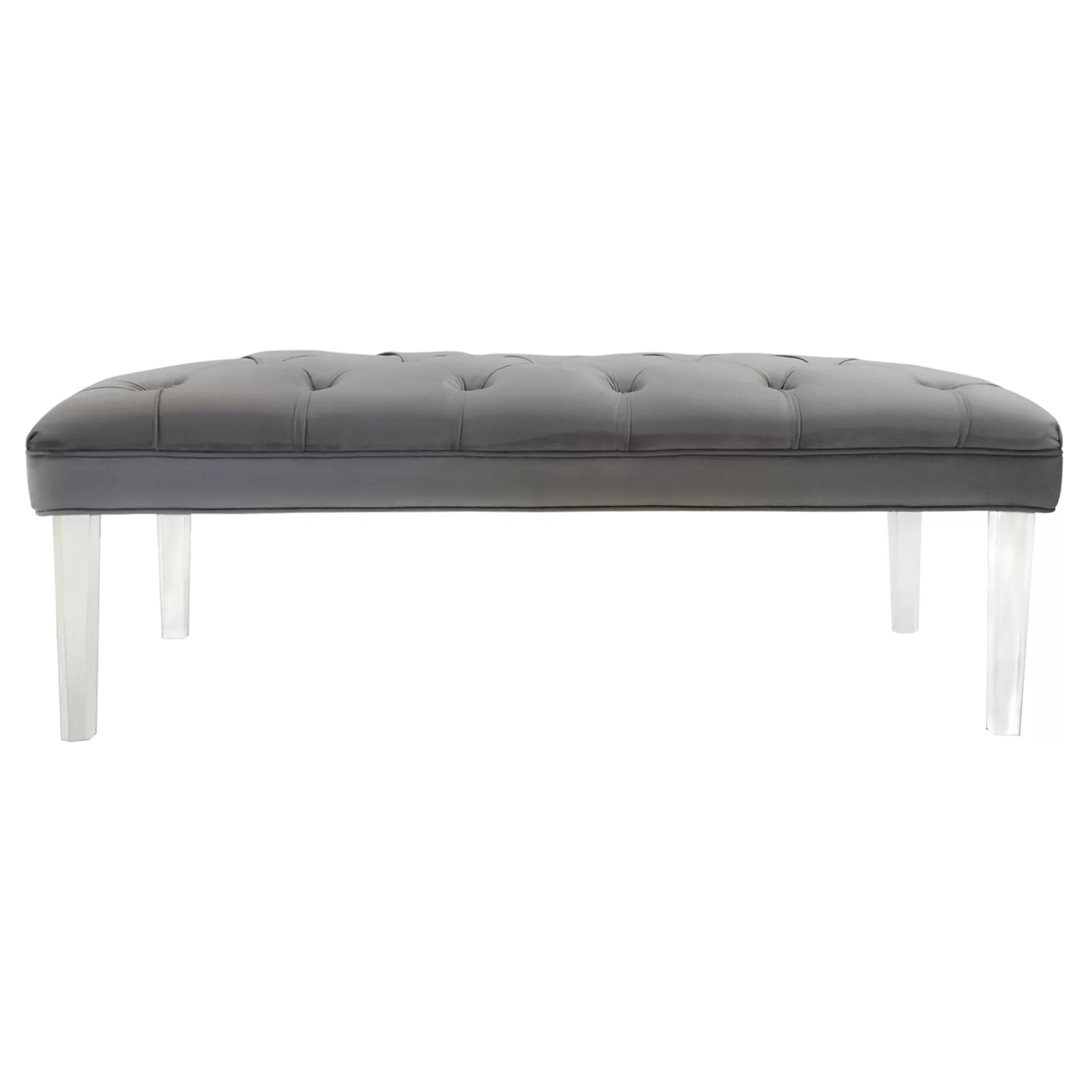 * Laila Ali Grey Tufted Bench With Clear Acrylic Legs Promotion Cheap