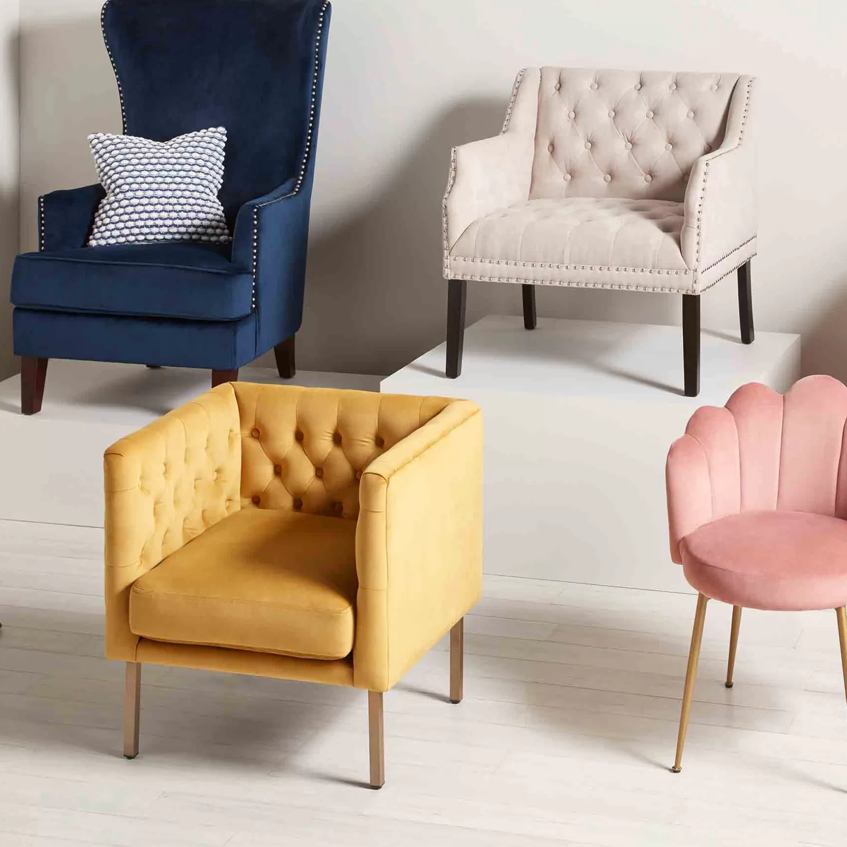 * Lena Ivory Velvet Tufted Armchair With Nailhead Trim Discount Online Cheap