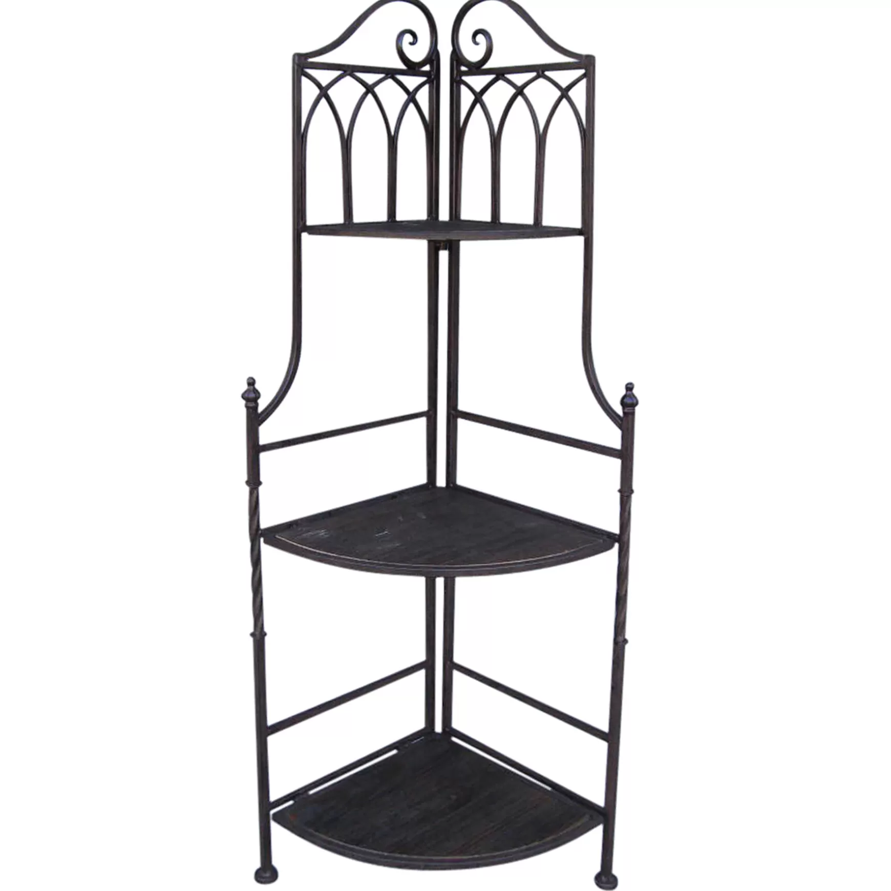 * Metal Corner Rack With Brown Decorative Arch & Folding Wood-Top Shelves, 47 Gift Selection New