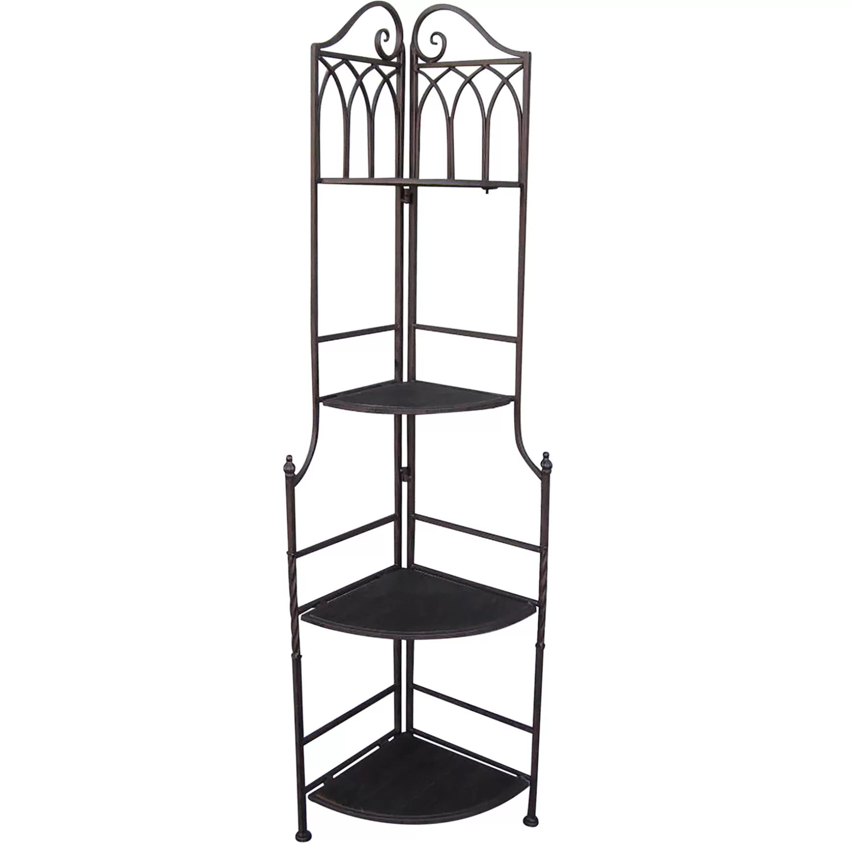 * Metal Corner Rack With Brown Decorative Arch & Folding Wood-Top Shelves, 63 Online Discount Fashion