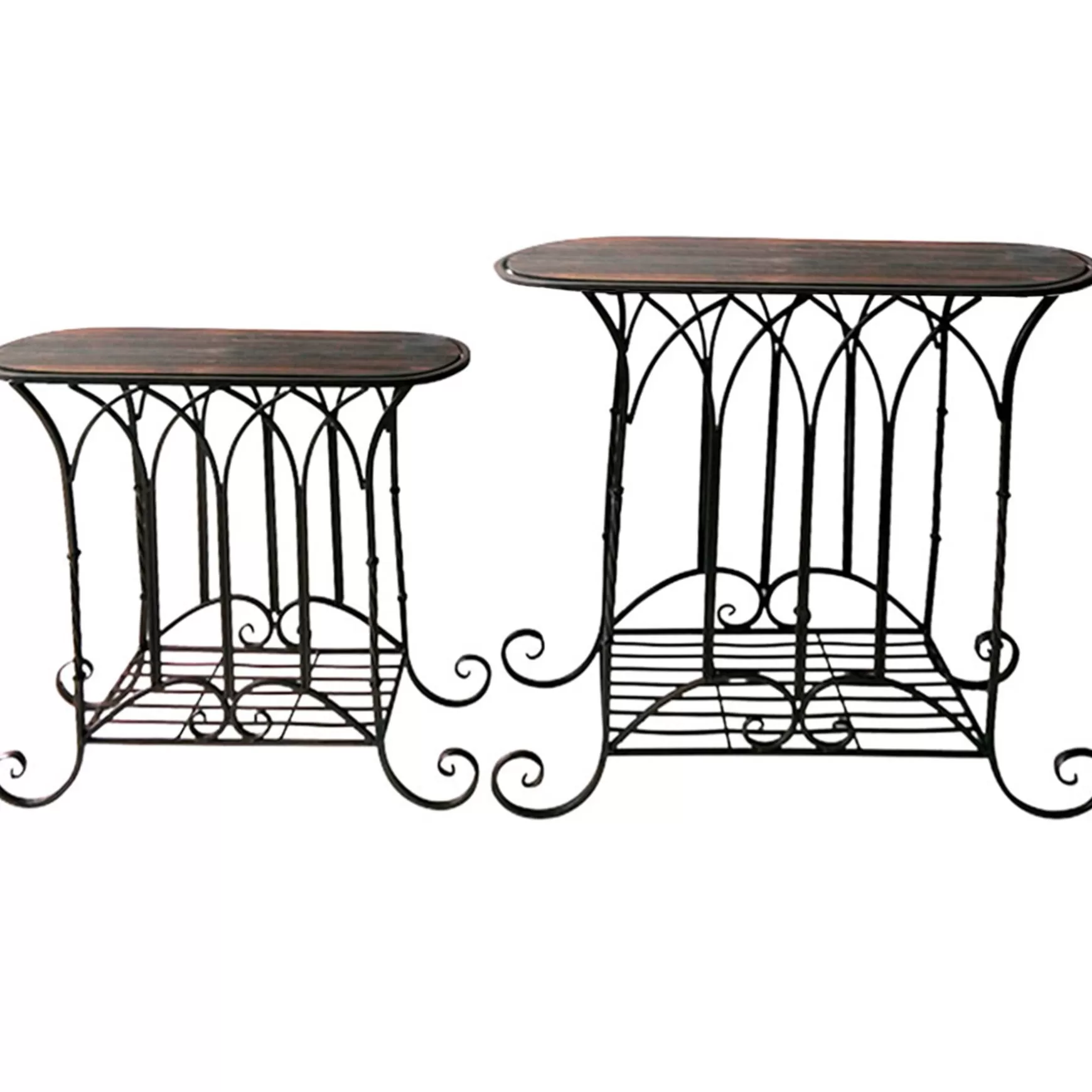* Oval Wood Top Gothic Table With Brown Arch Decorative Metal, Small Good Quality Sale