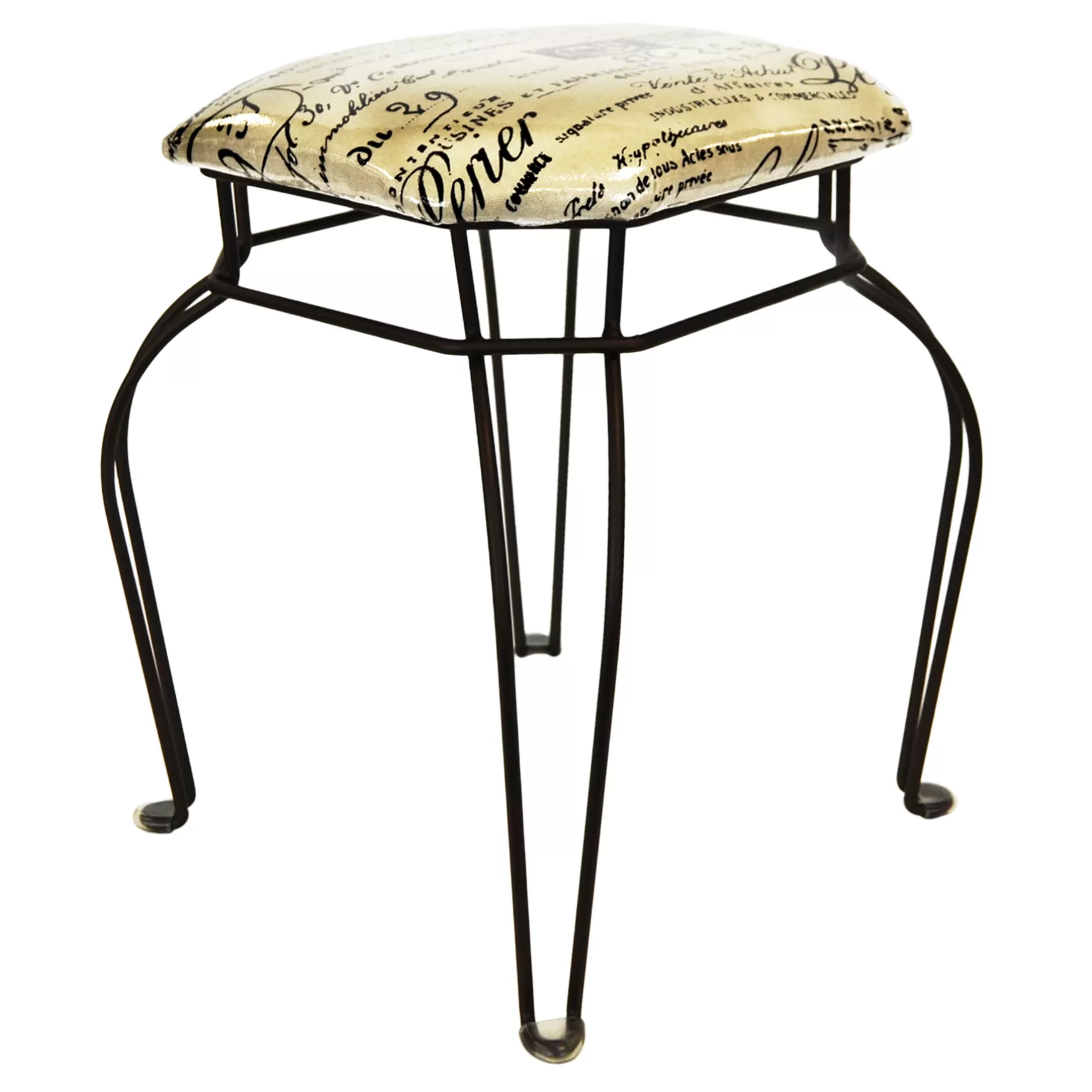 * Paris Post Matte Black Wire Vanity Stool/Taupe Printed Fabric Seat Gift Selection Sale