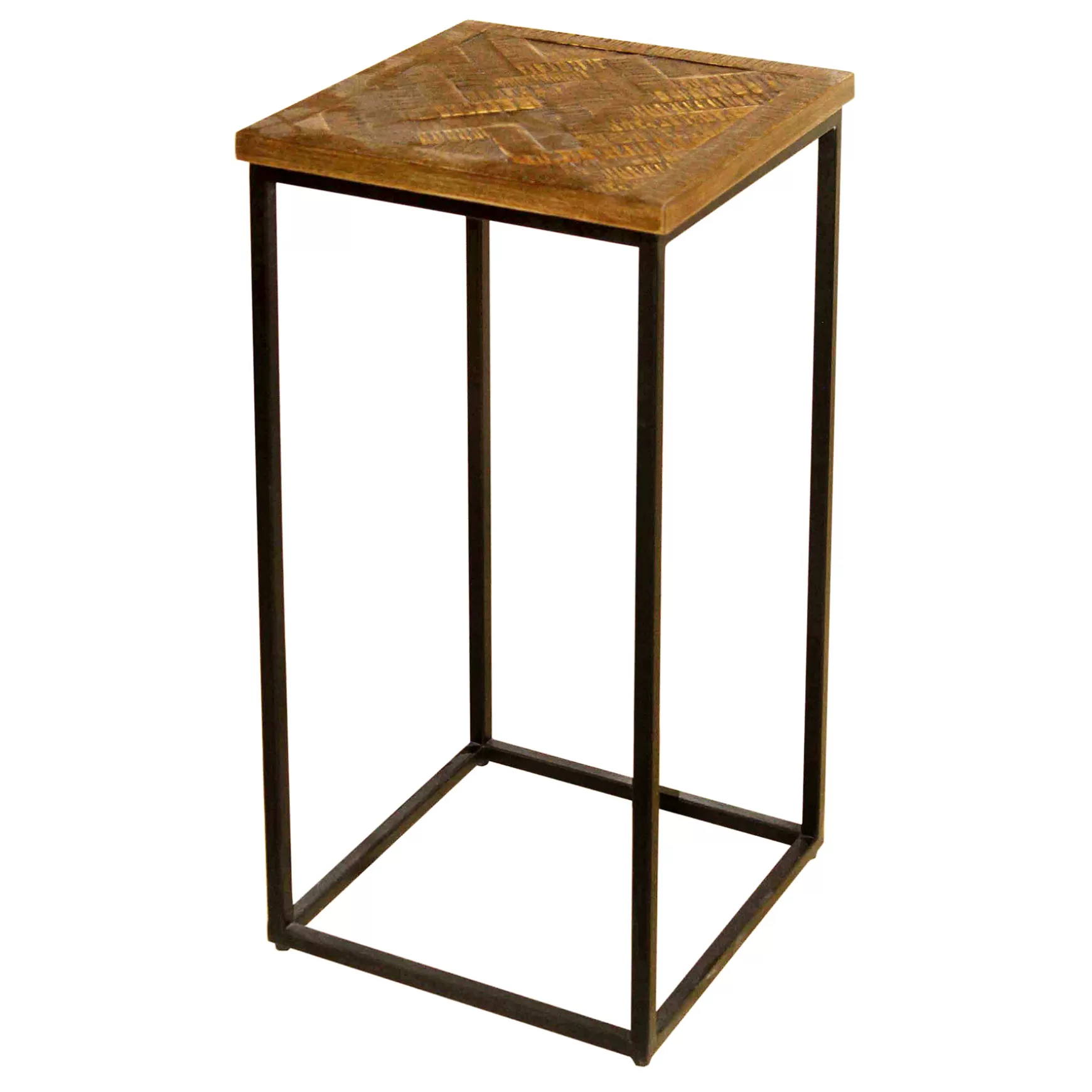 * Parquet Wood Top Side Table Outlet Hot