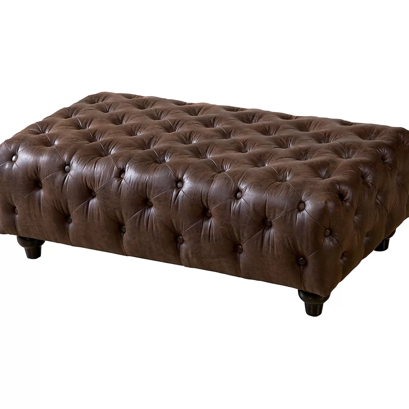 * Providence Chesterfield Tufted Brown Faux Leather Ottoman Featured Clearance