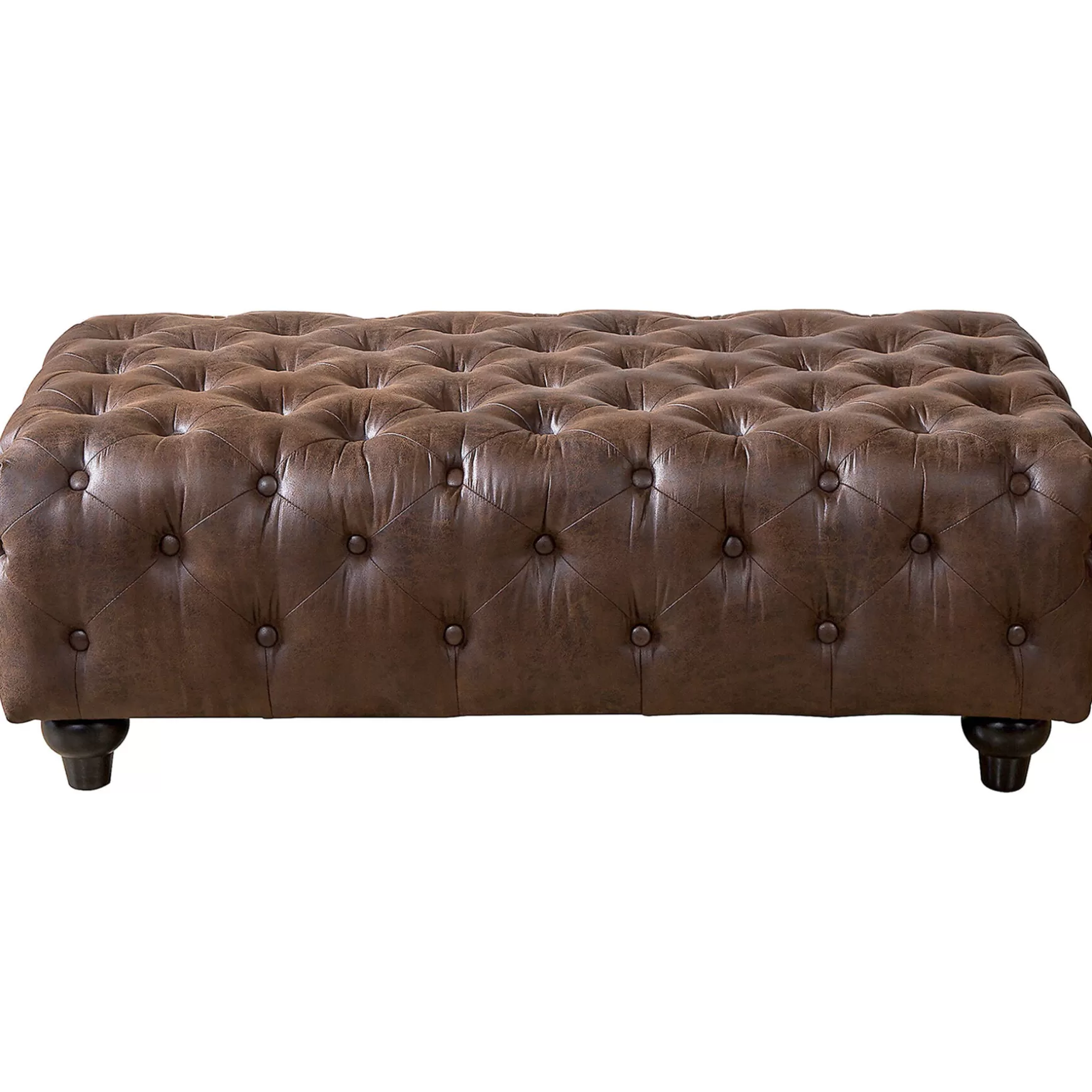 * Providence Chesterfield Tufted Brown Faux Leather Ottoman Featured Clearance