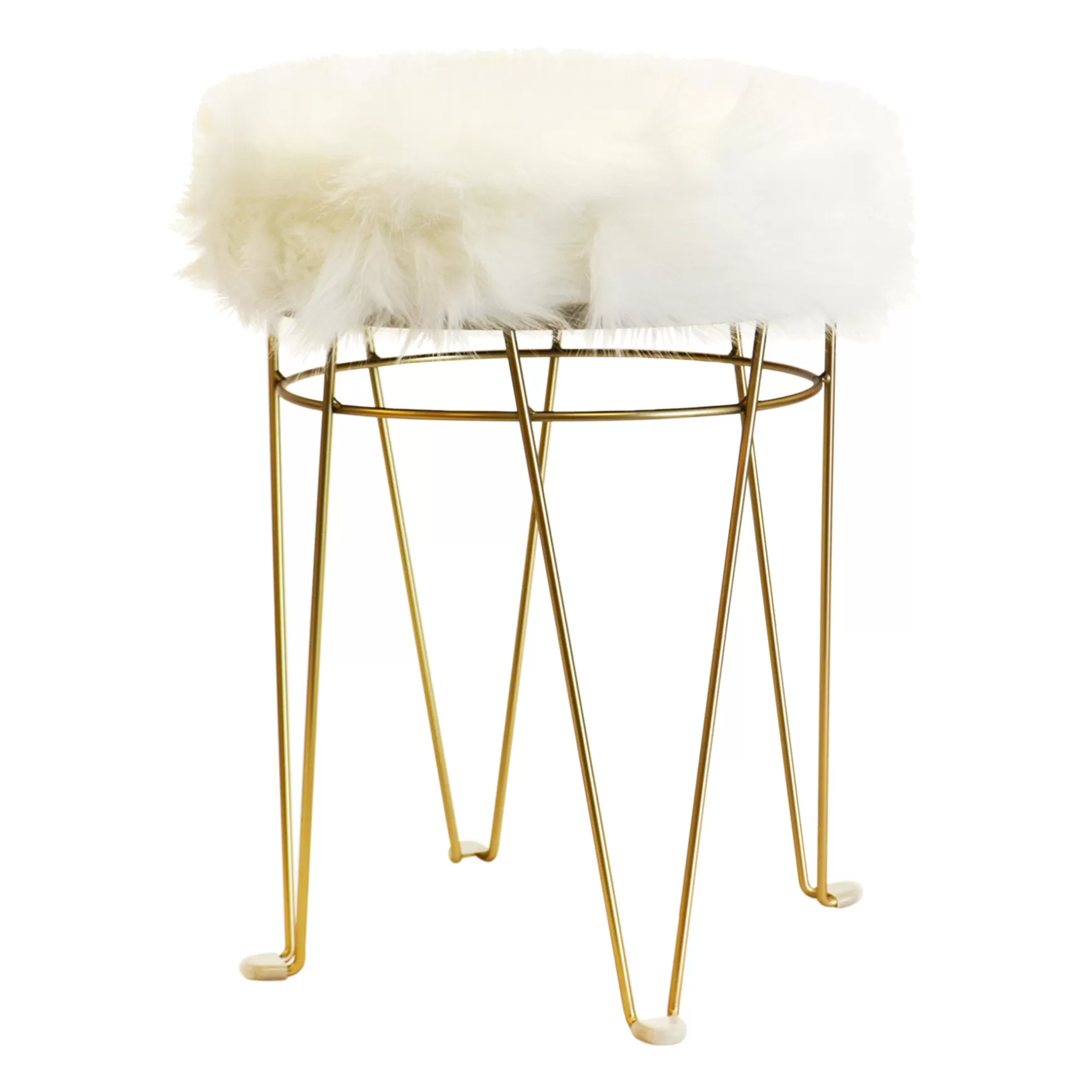 * Rion White Faux Fur & Gold Vanity Stool Bargain Sale Outlet