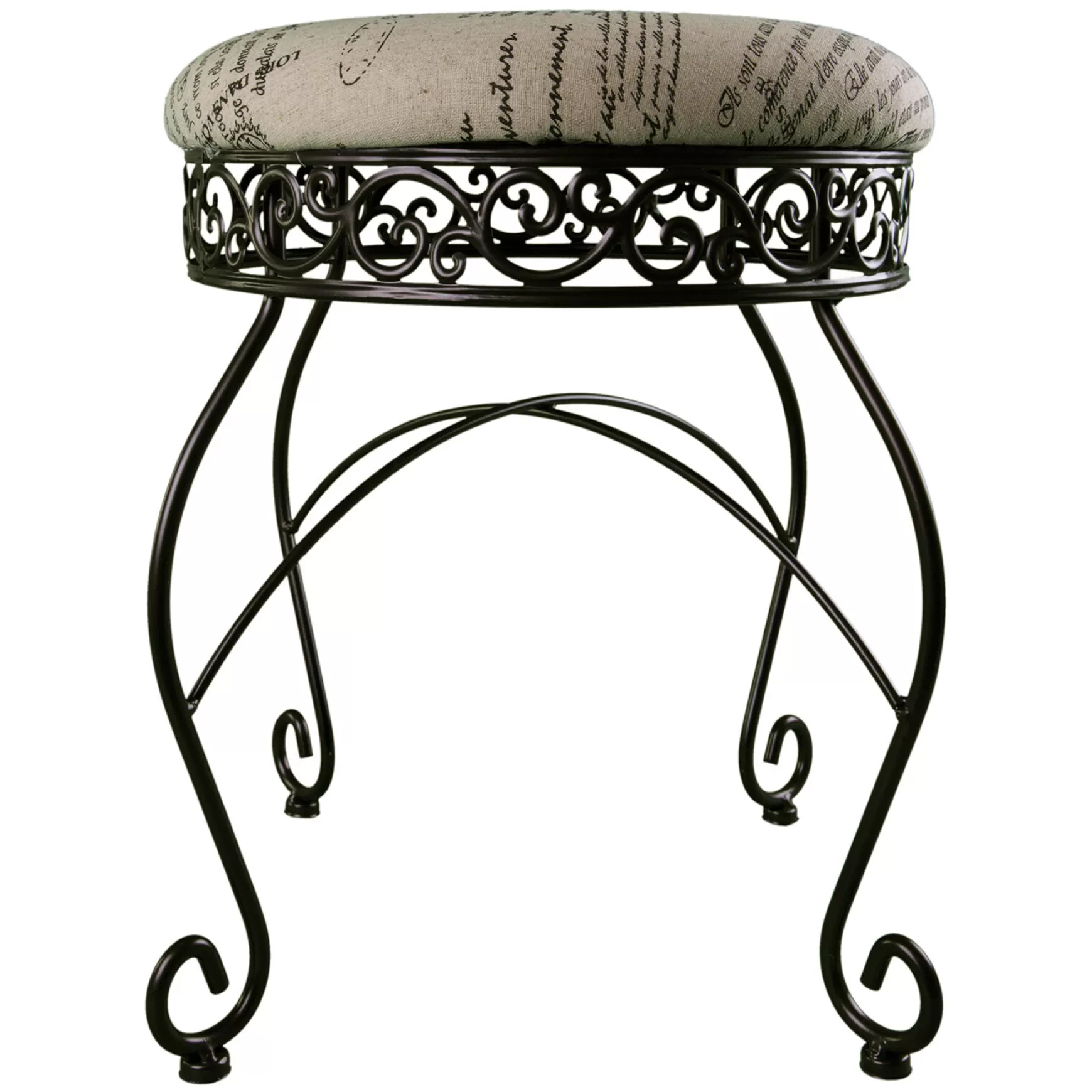 * Round Metal Scroll Vanity Stool With French Script Cushion Flash Sale Store
