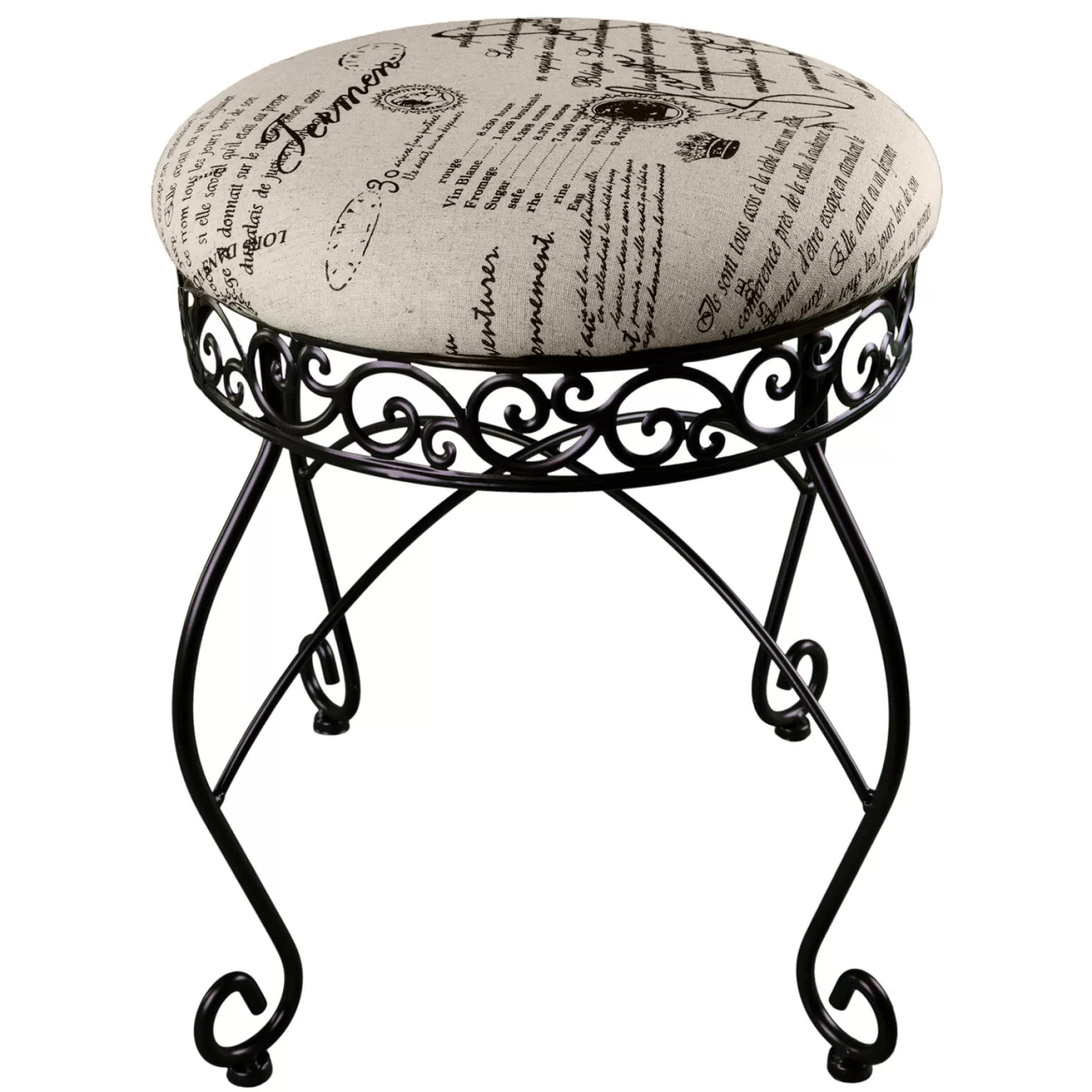 * Round Metal Scroll Vanity Stool With French Script Cushion Flash Sale Store