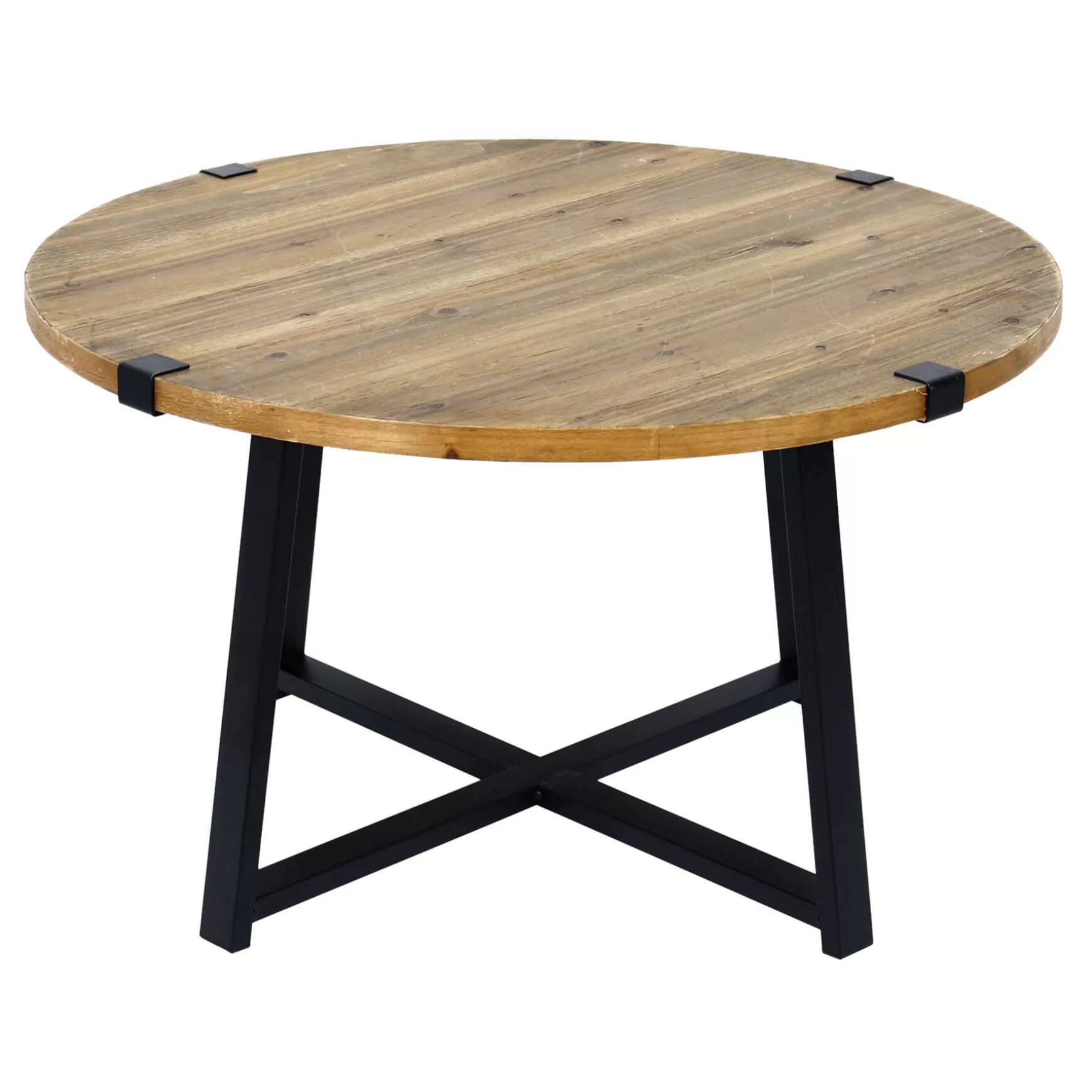 * Round Wood Top Coffee Table With Metal X Base Clearance Outlet