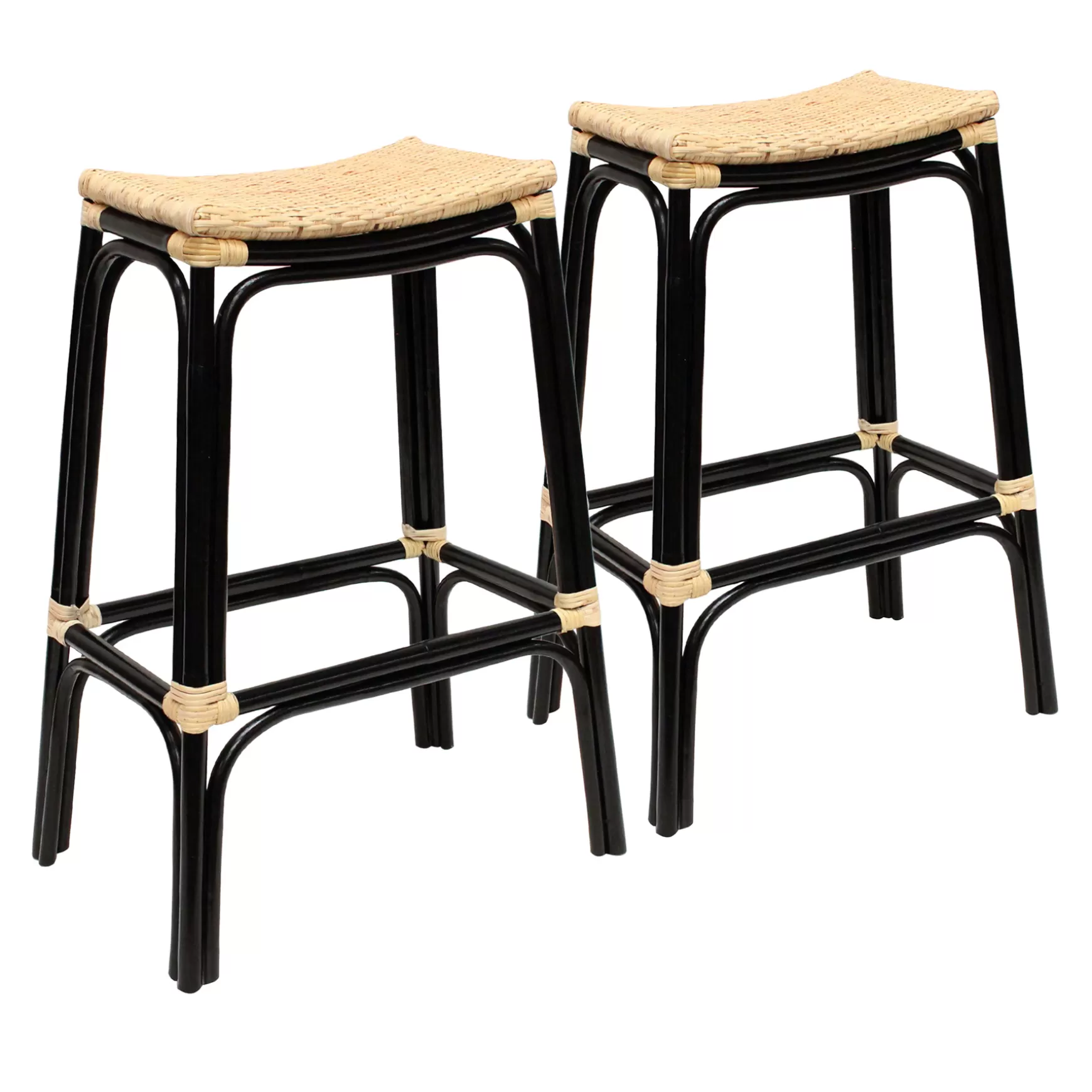 * Set Of 2 Indah Rattan Backless Barstool, Black Online Discount Best Sale
