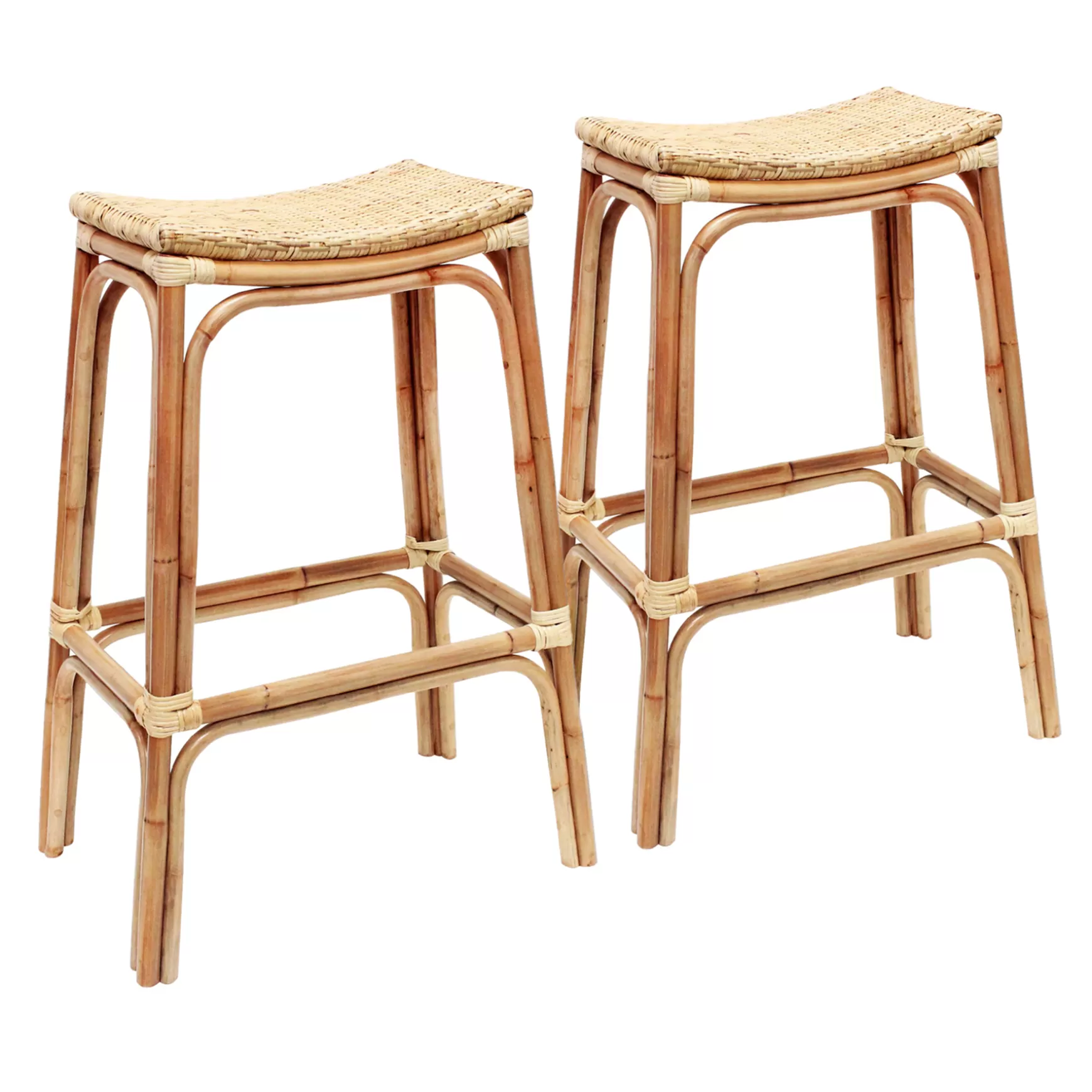 * Set Of 2 Indah Rattan Backless Barstool, Honey Bargain Sale Hot
