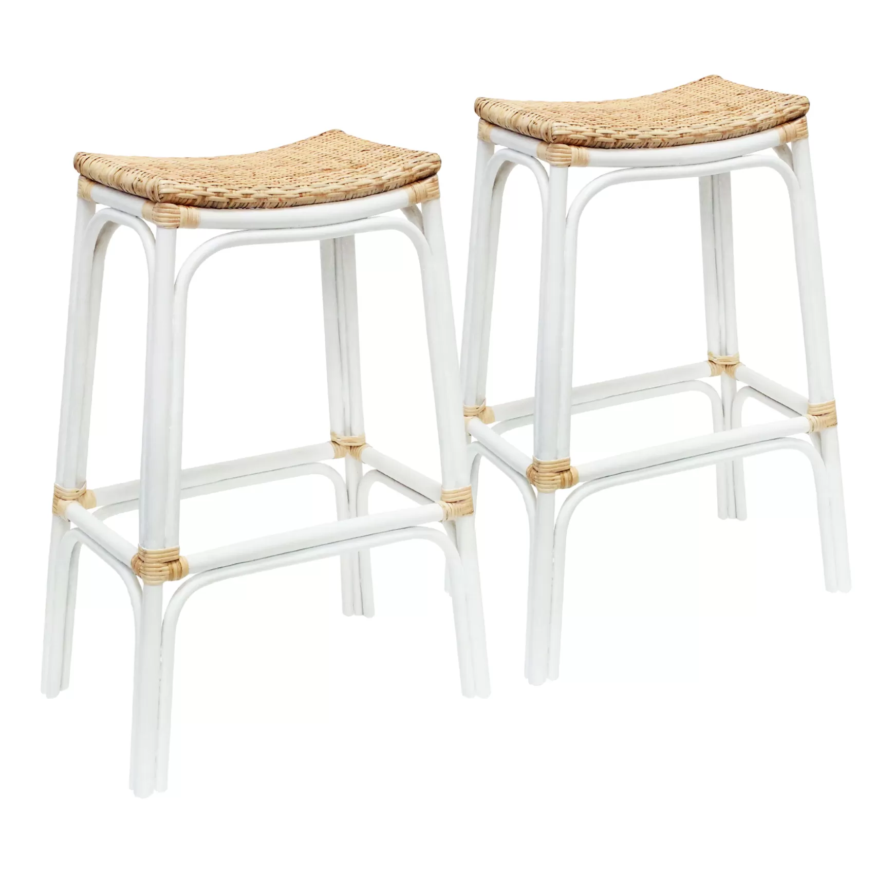 * Set Of 2 Indah Rattan Backless Barstool, White Online Discount Best Sale
