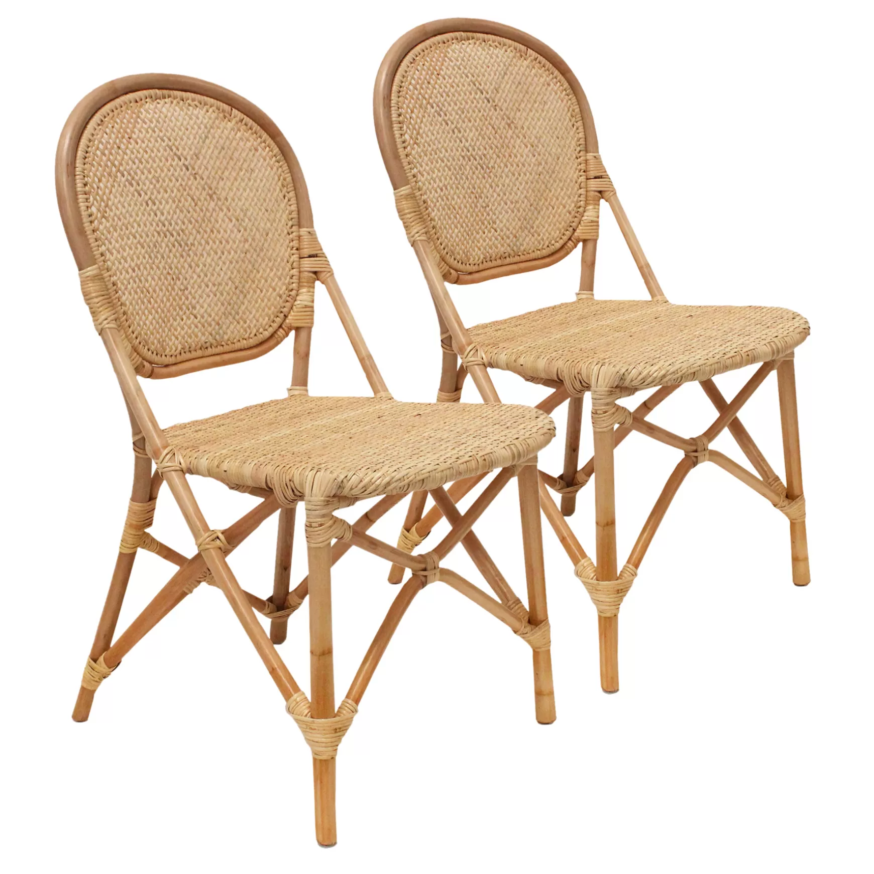 * Set Of 2 Indah Rattan Bistro Dining Chairs Low Price Sale