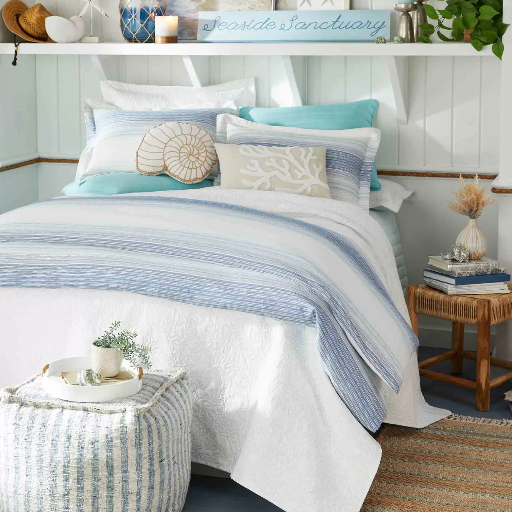 * Ty Pennington Lex Blue Striped Square Pouf, 16 Less Expensive Flash Sale