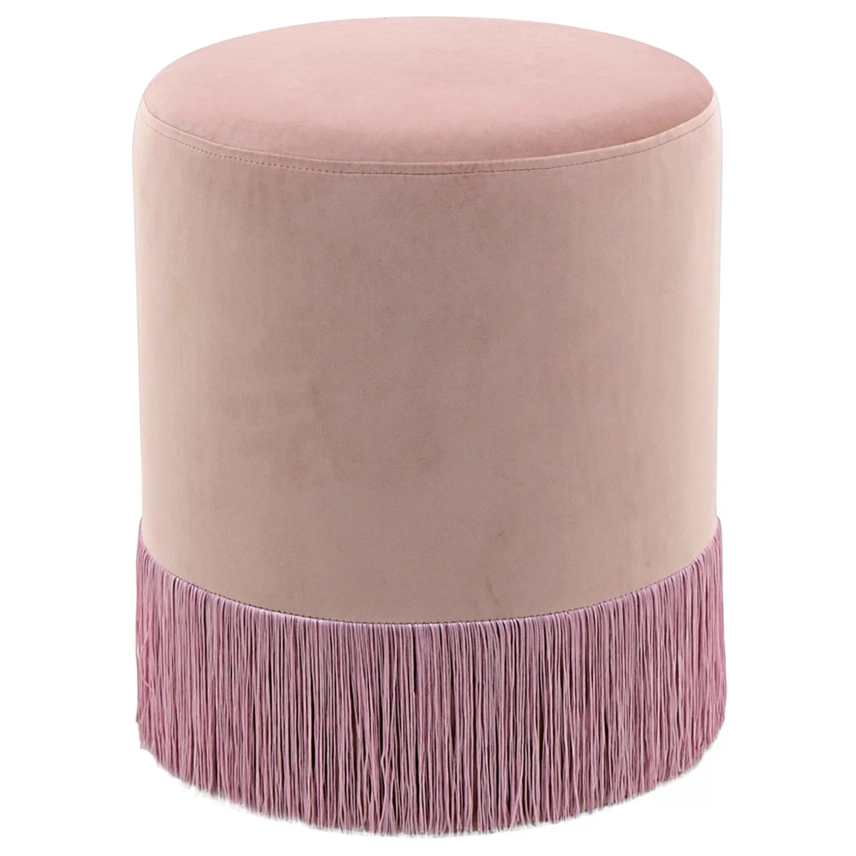 * Velvet Blush Round Ottoman With Fringe Featured Fashion