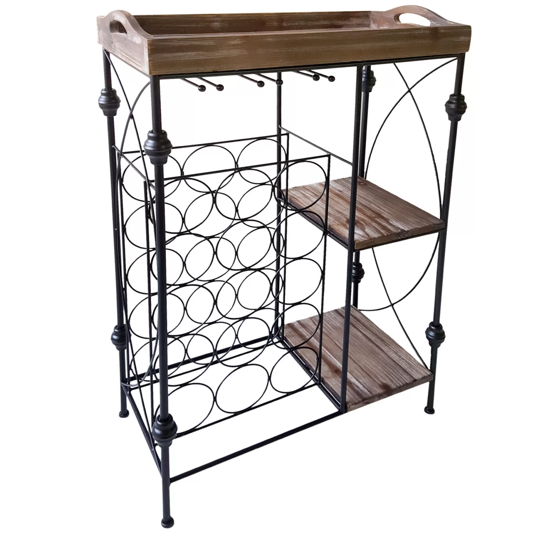 * Wood Tray Top Black Metal Wine Rack Outlet Online